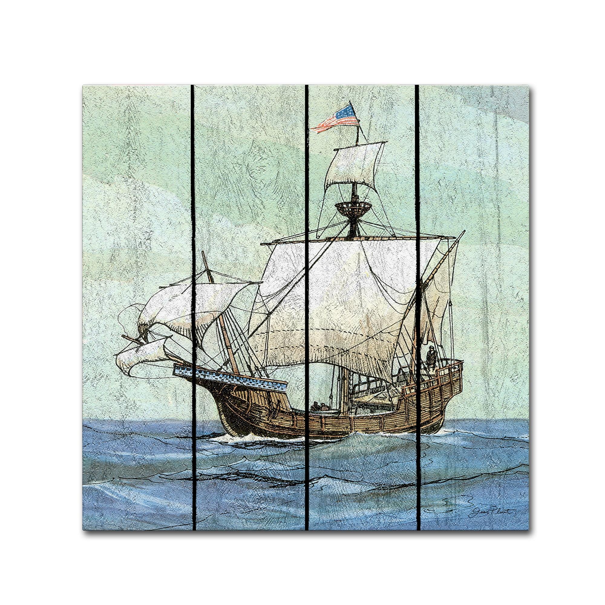 Nautical Ships 1 Gallery-Wrapped Canvas Art in Blue and Brown