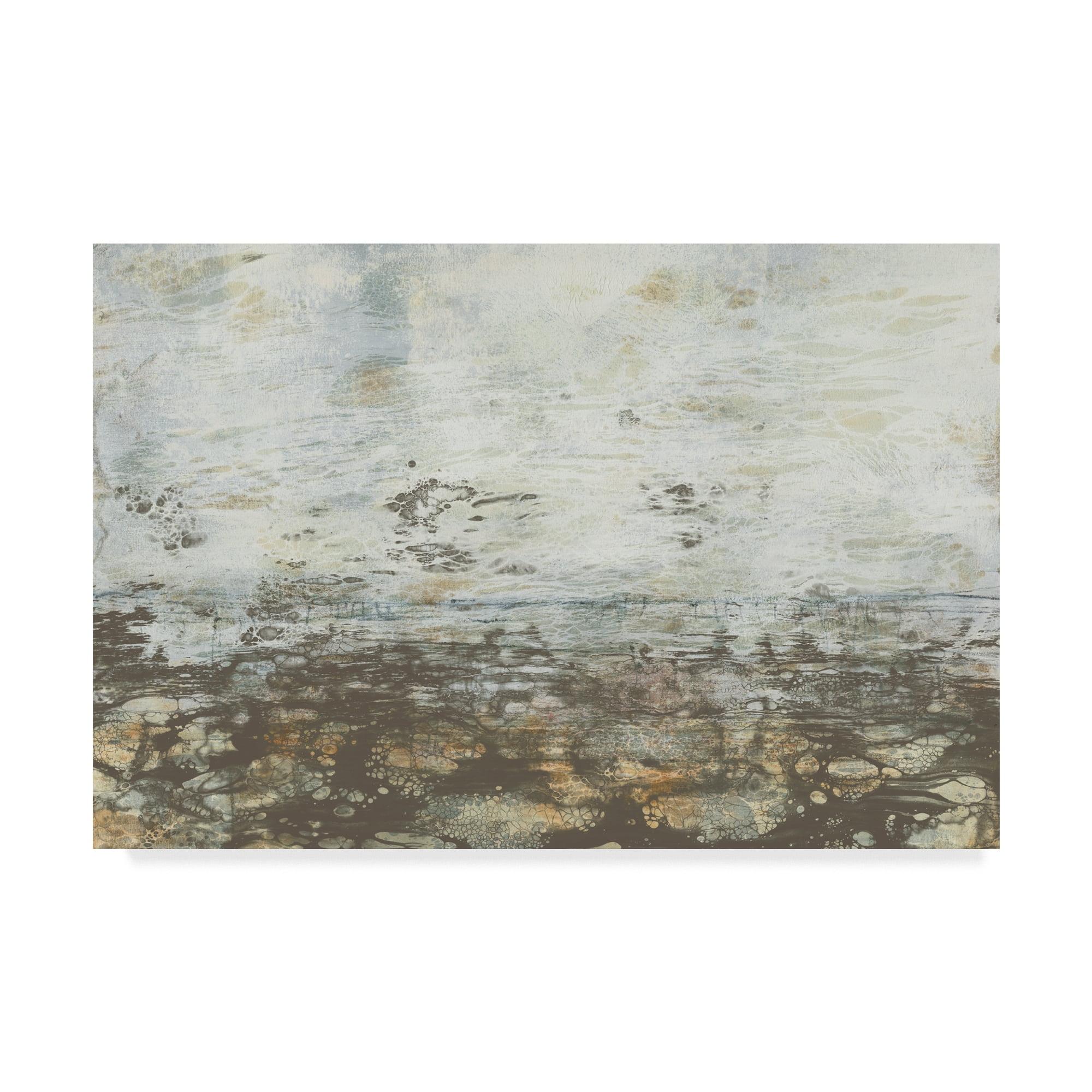 Neutral Horizon III Abstract Canvas Art in White and Gold