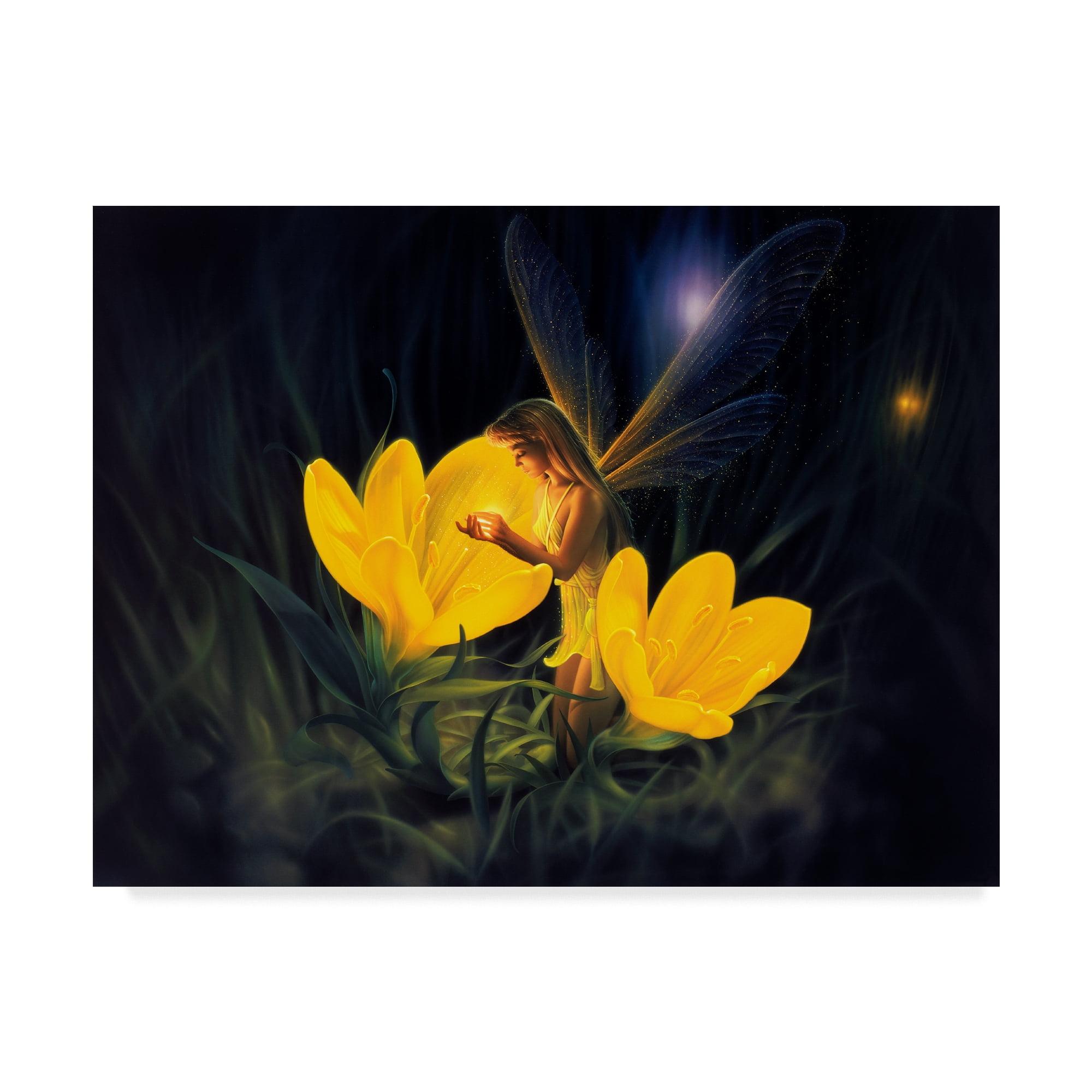 Fantasy Fairy with Yellow Flowers Mid-Century Modern Canvas Art