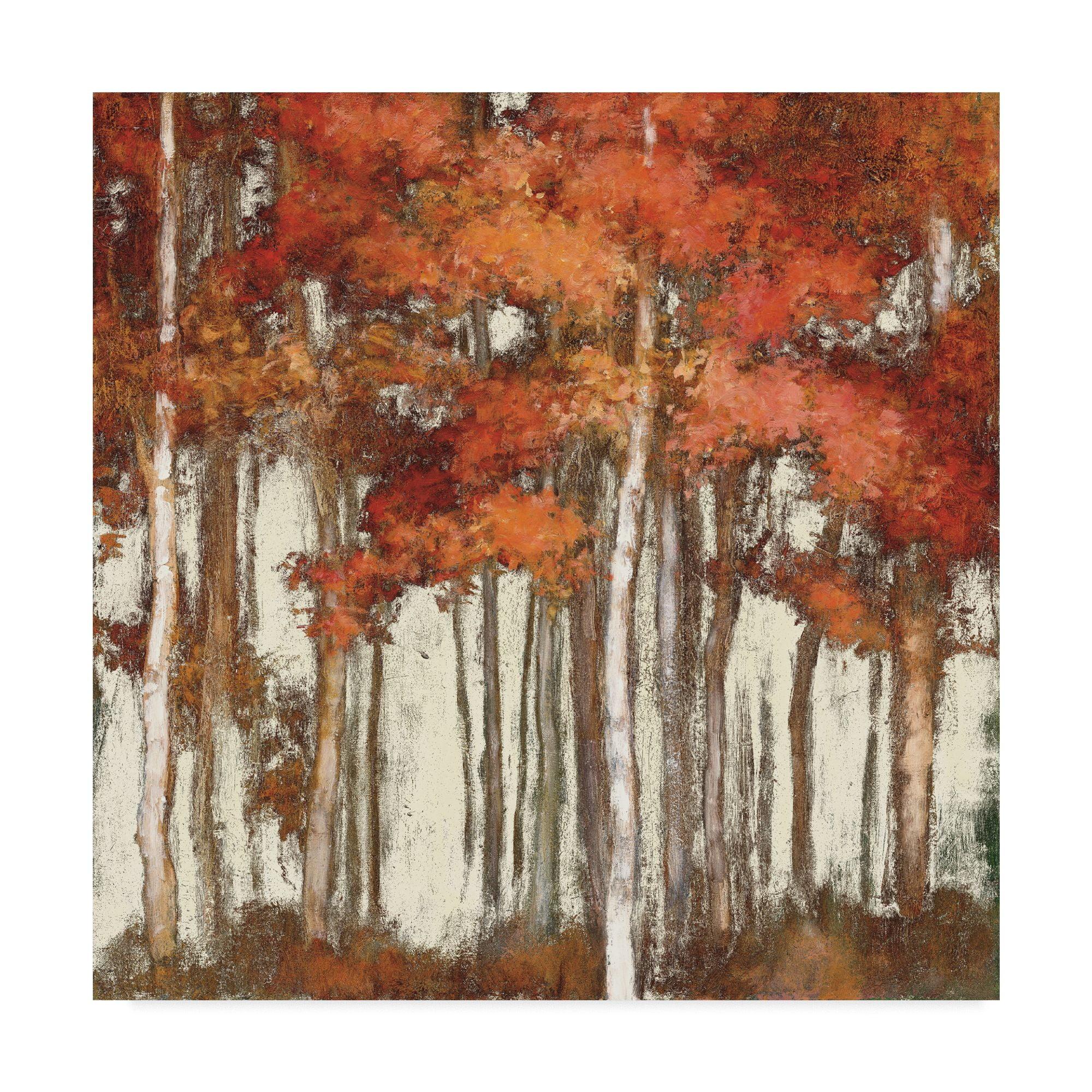 October Woods Landscape Canvas Art in Red and Orange