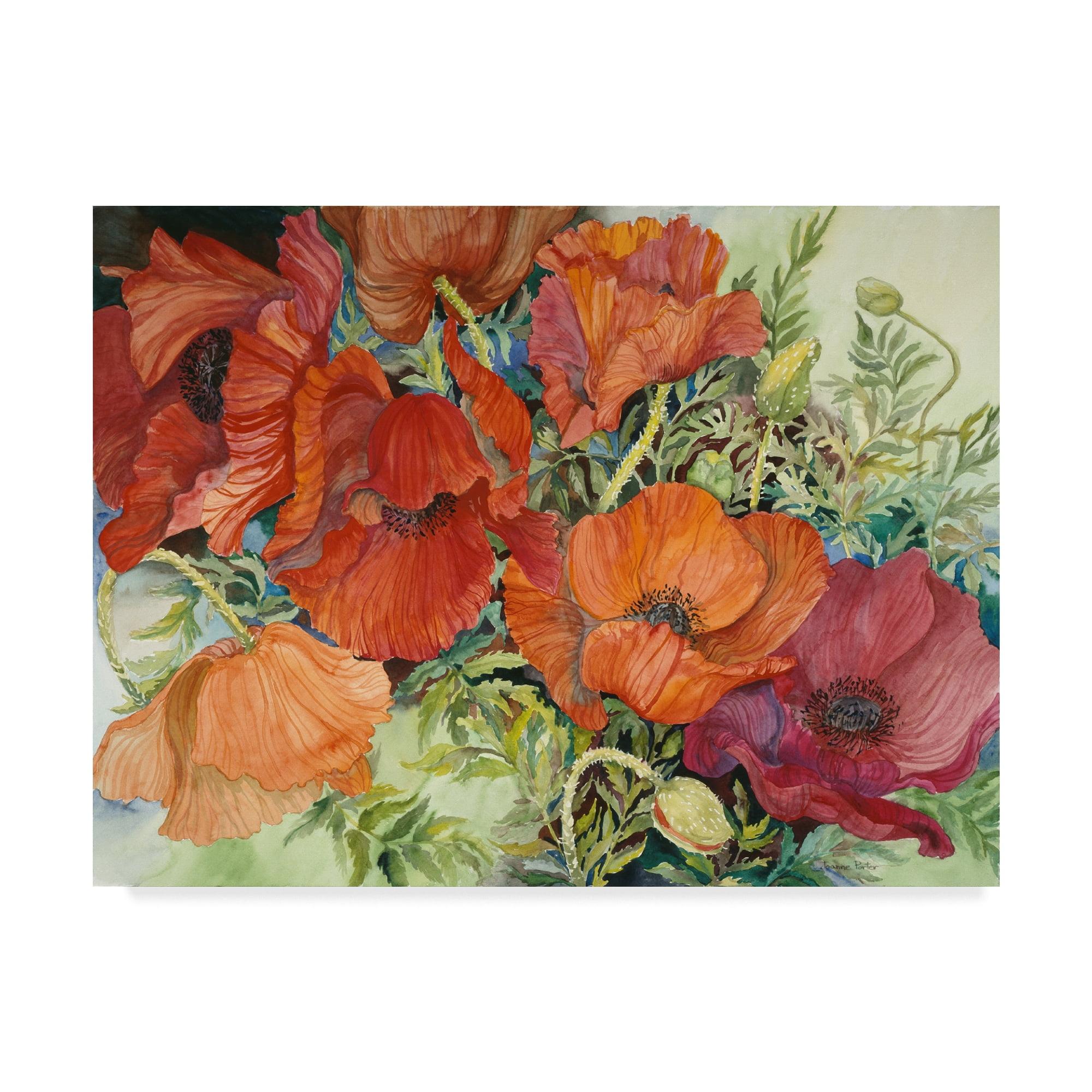 Orange and Red Poppies Watercolor Canvas Art, 24x32 Inches