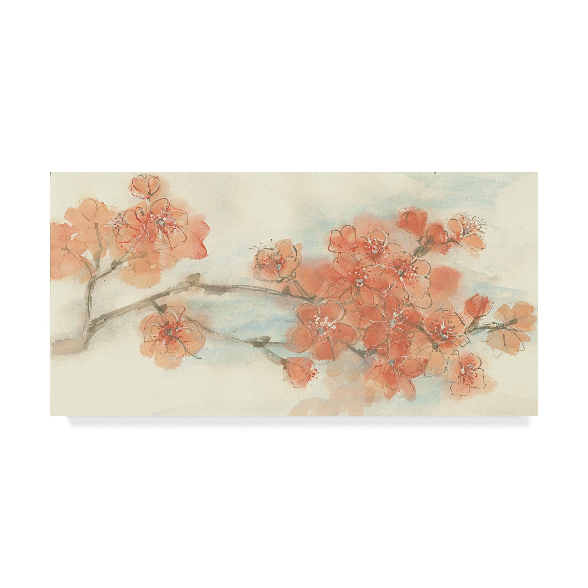 Peach Blossom Branches on Cream and Pale Blue Canvas Art