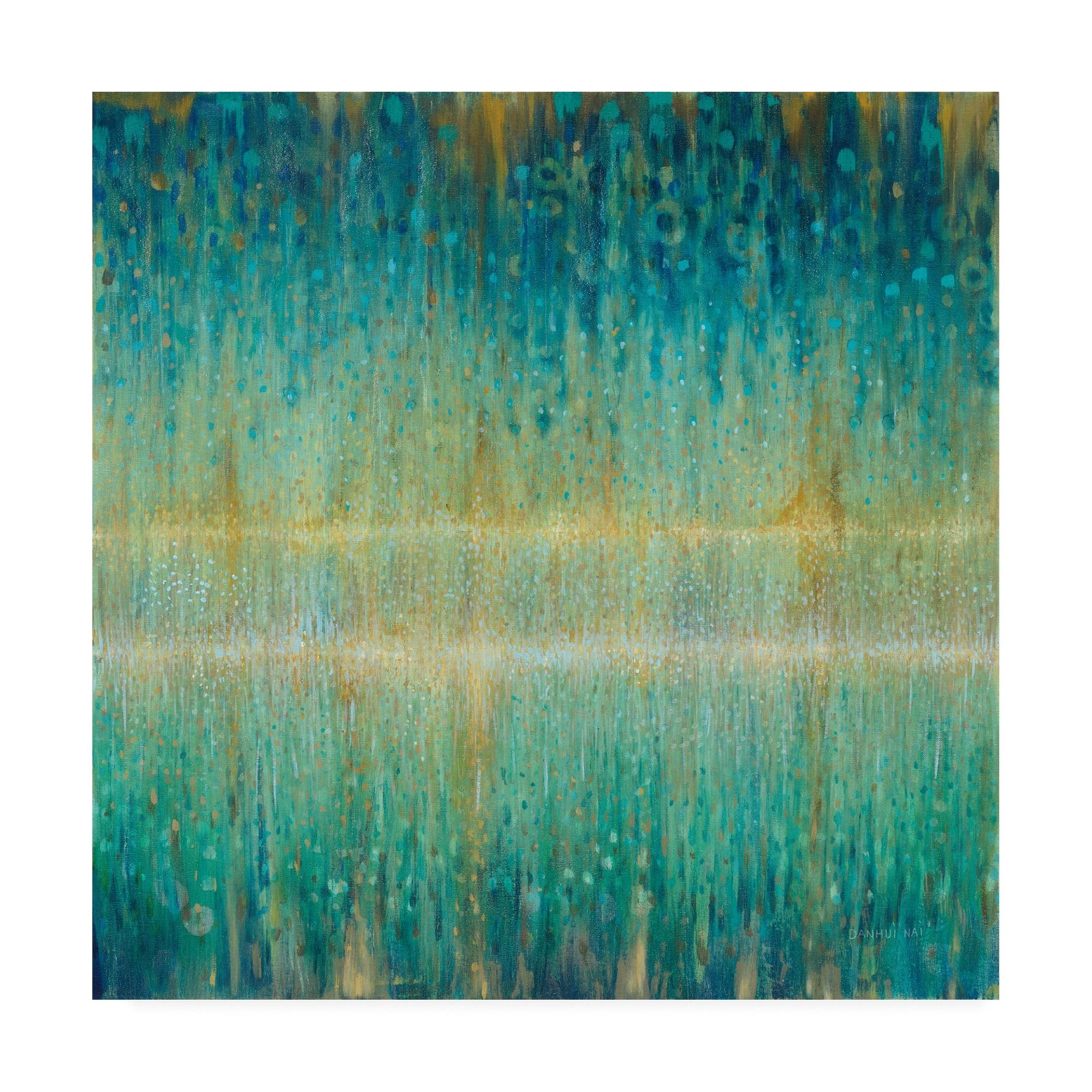 Teal and Turquoise Abstract Canvas Art, 14 x 14 Inches