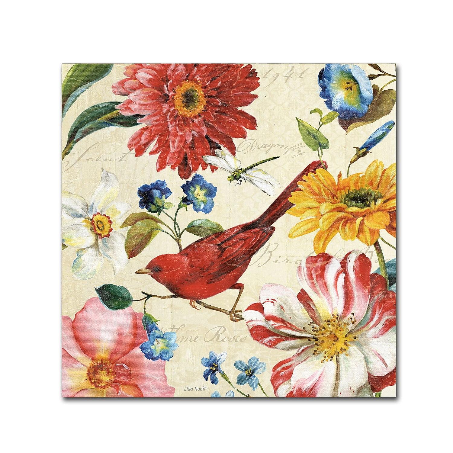 Colorful Floral and Bird Canvas Art in Cream Background