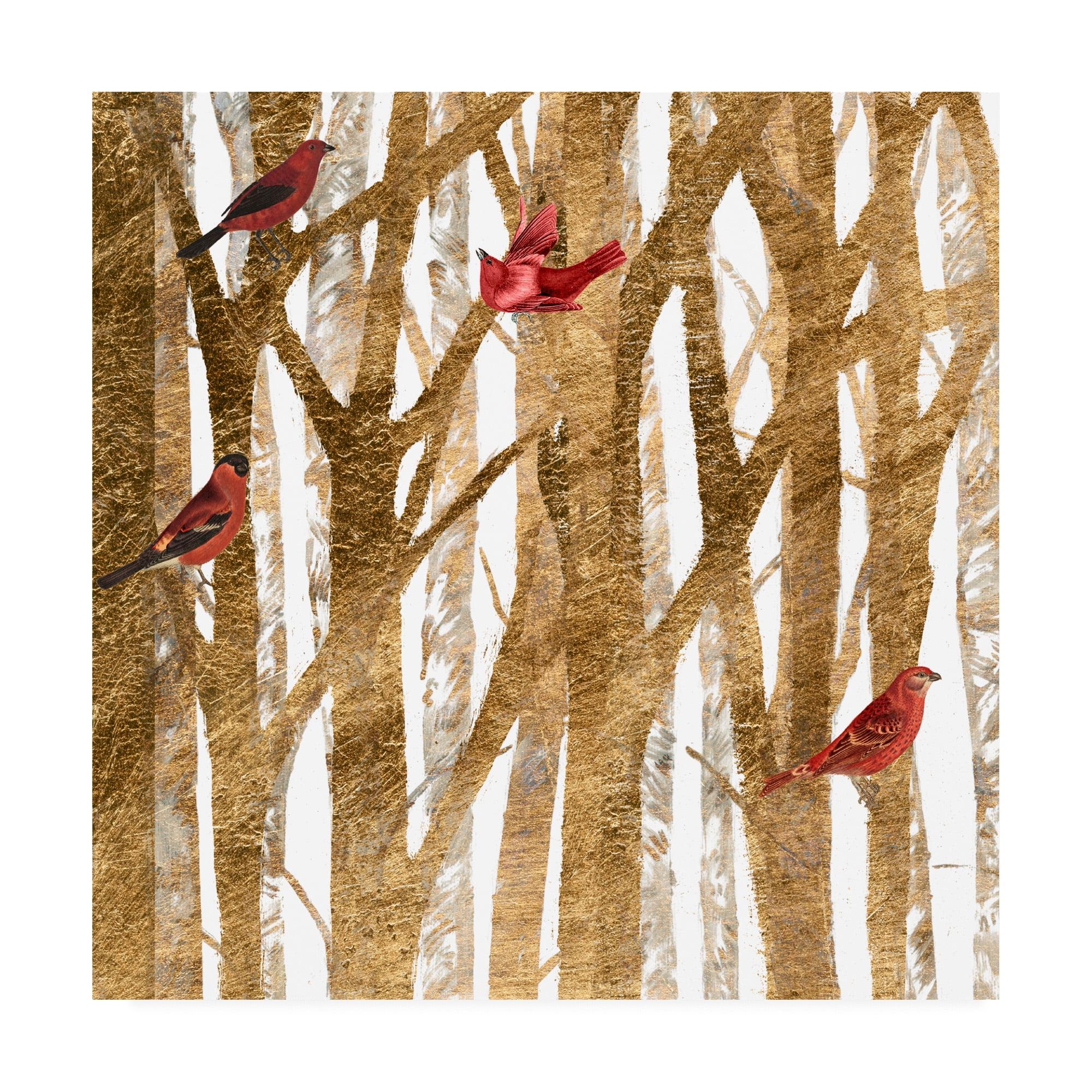 Red Bird Christmas Abstract Canvas Art, 14x14