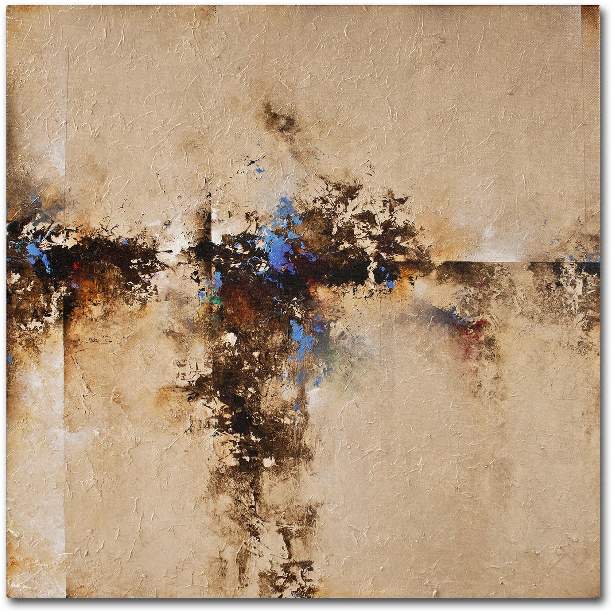 Sands of Time Abstract Beige and Blue Canvas Art