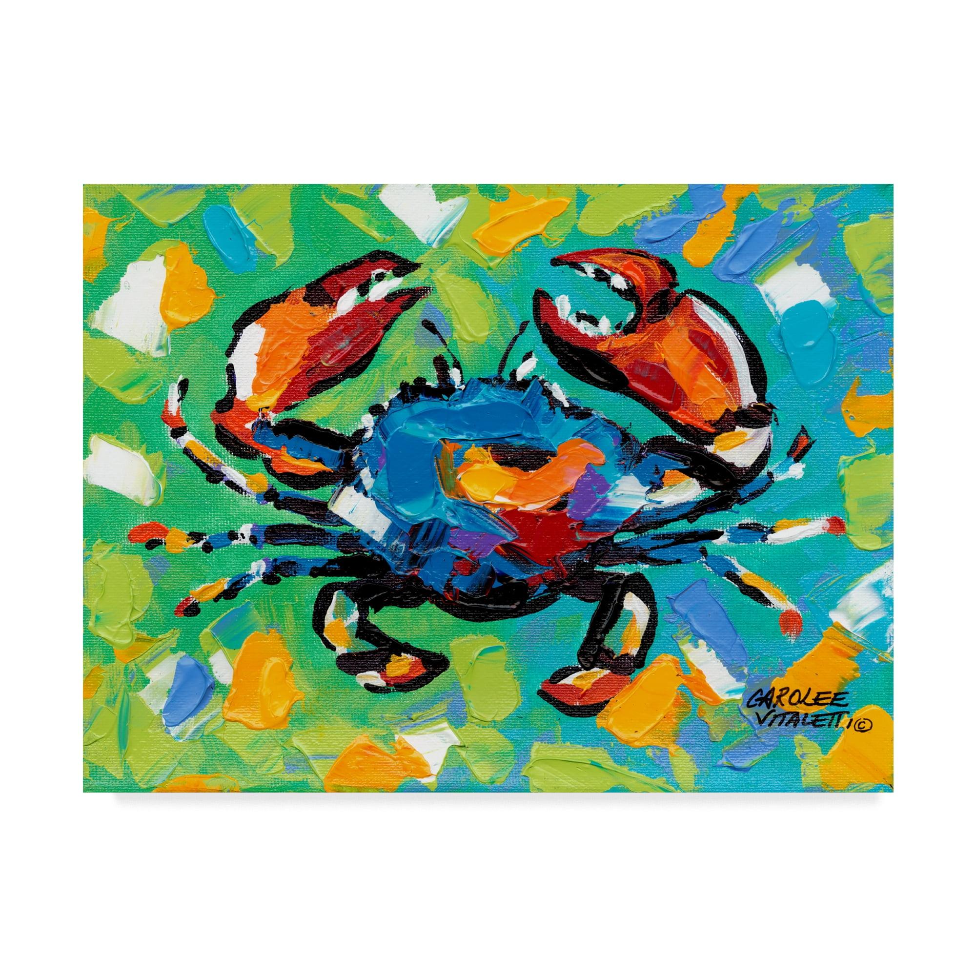 Vibrant Coastal Crab Canvas Art in Green and Blue Frame