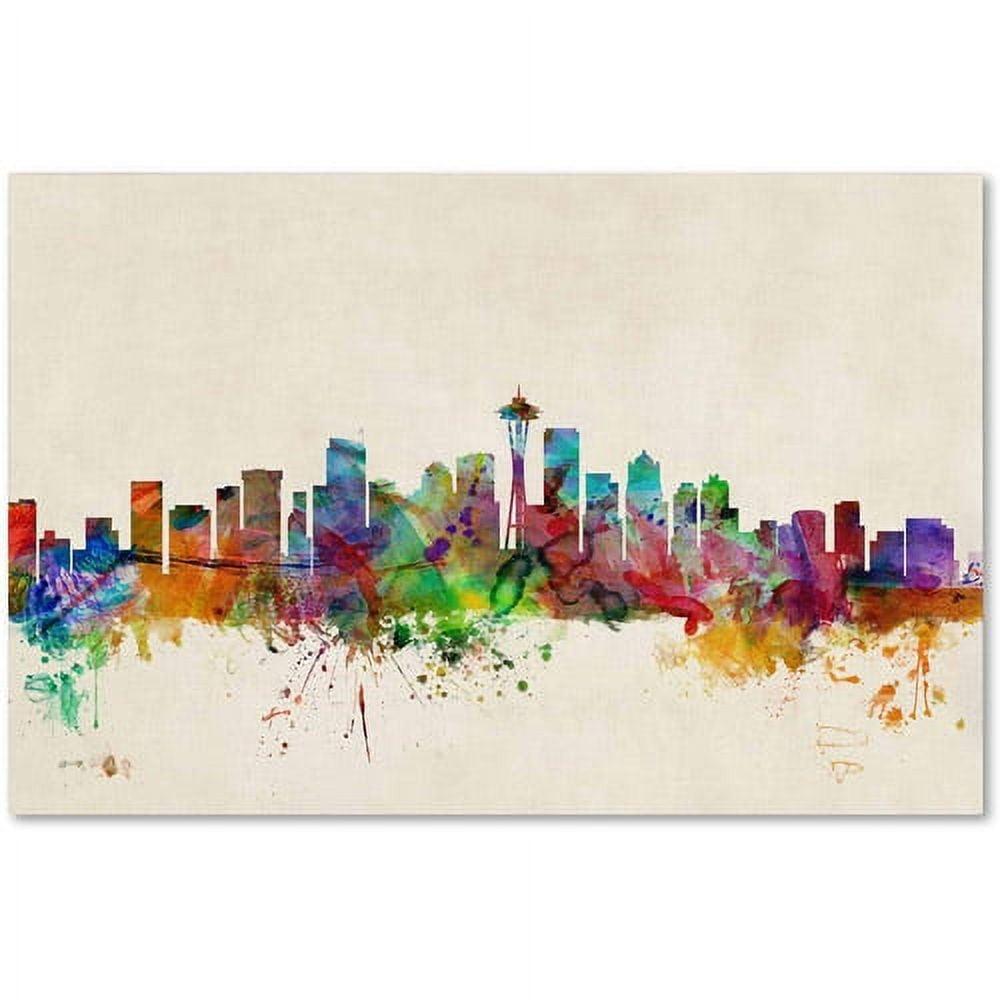 Seattle Washington Colorful Cityscape Canvas Art with Floater Frame