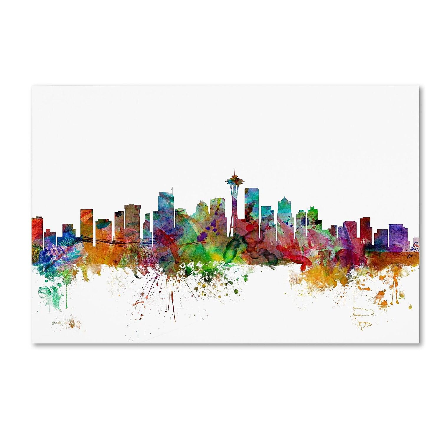 Seattle Washington Skyline Colorful Canvas Wall Art