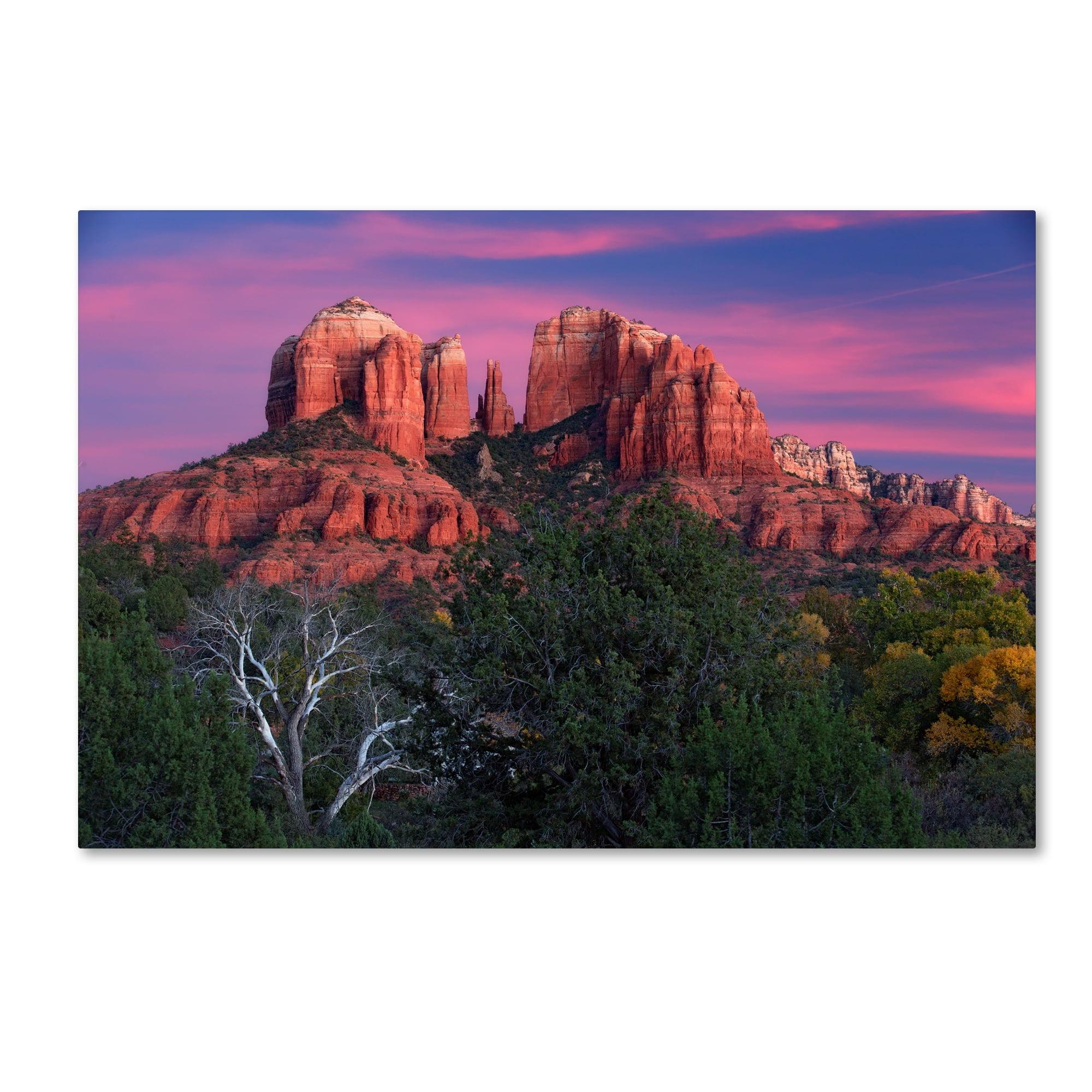 Sedona Cathedral Rock Dusk Landscape Canvas Art with Wooden Frame