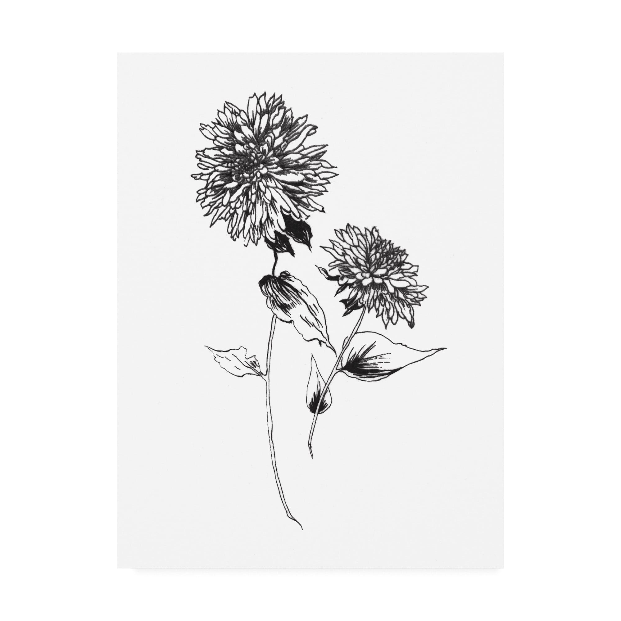 Sketchbook Flowers Black and White Canvas Art Print