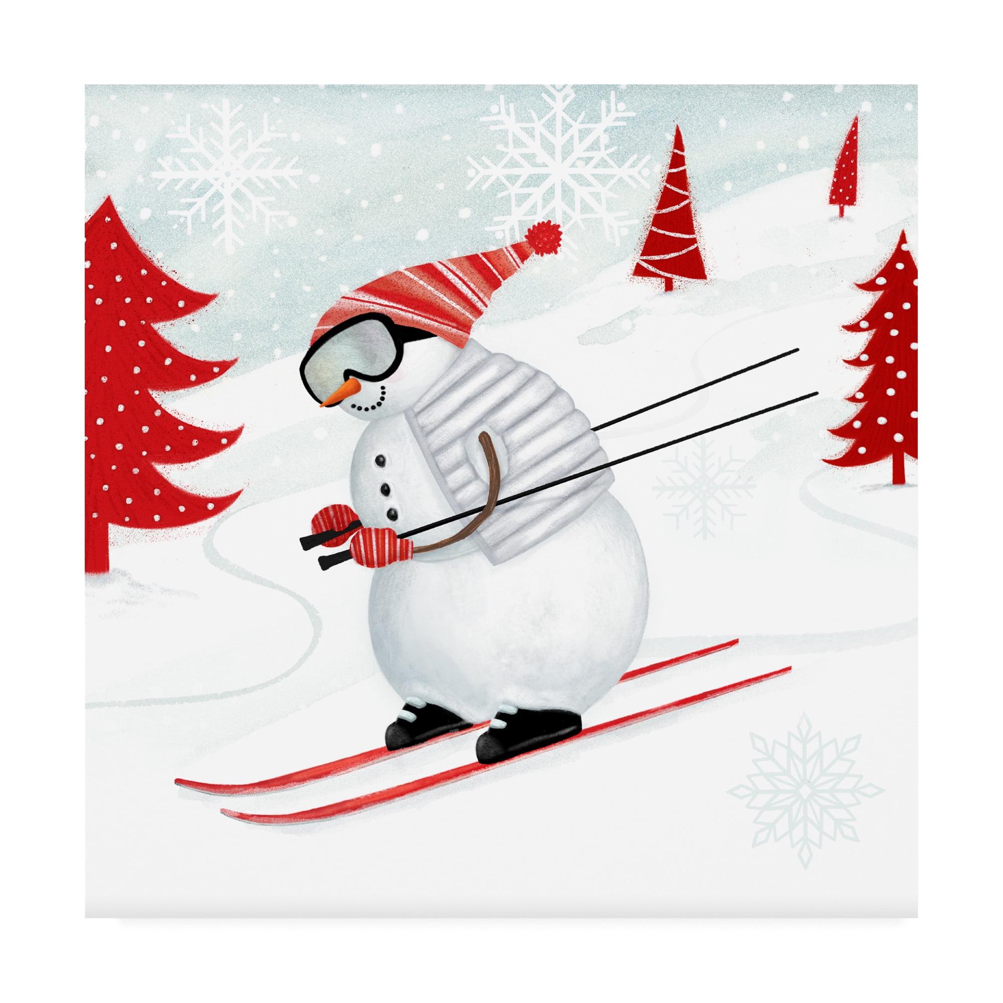 Snow Day II Seasonal Snowman Skiing Canvas Art