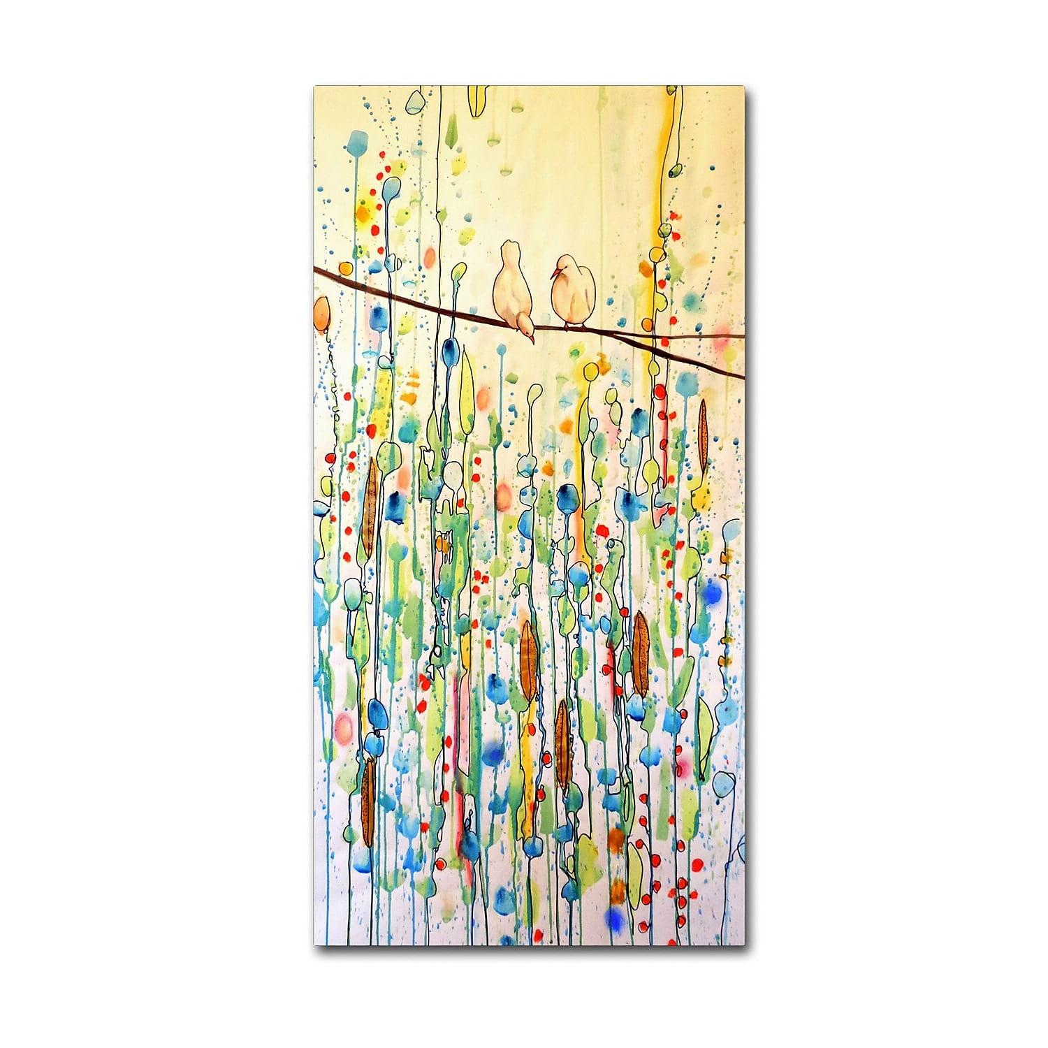 Colorful Abstract Canvas Art with Birds, 10 x 19