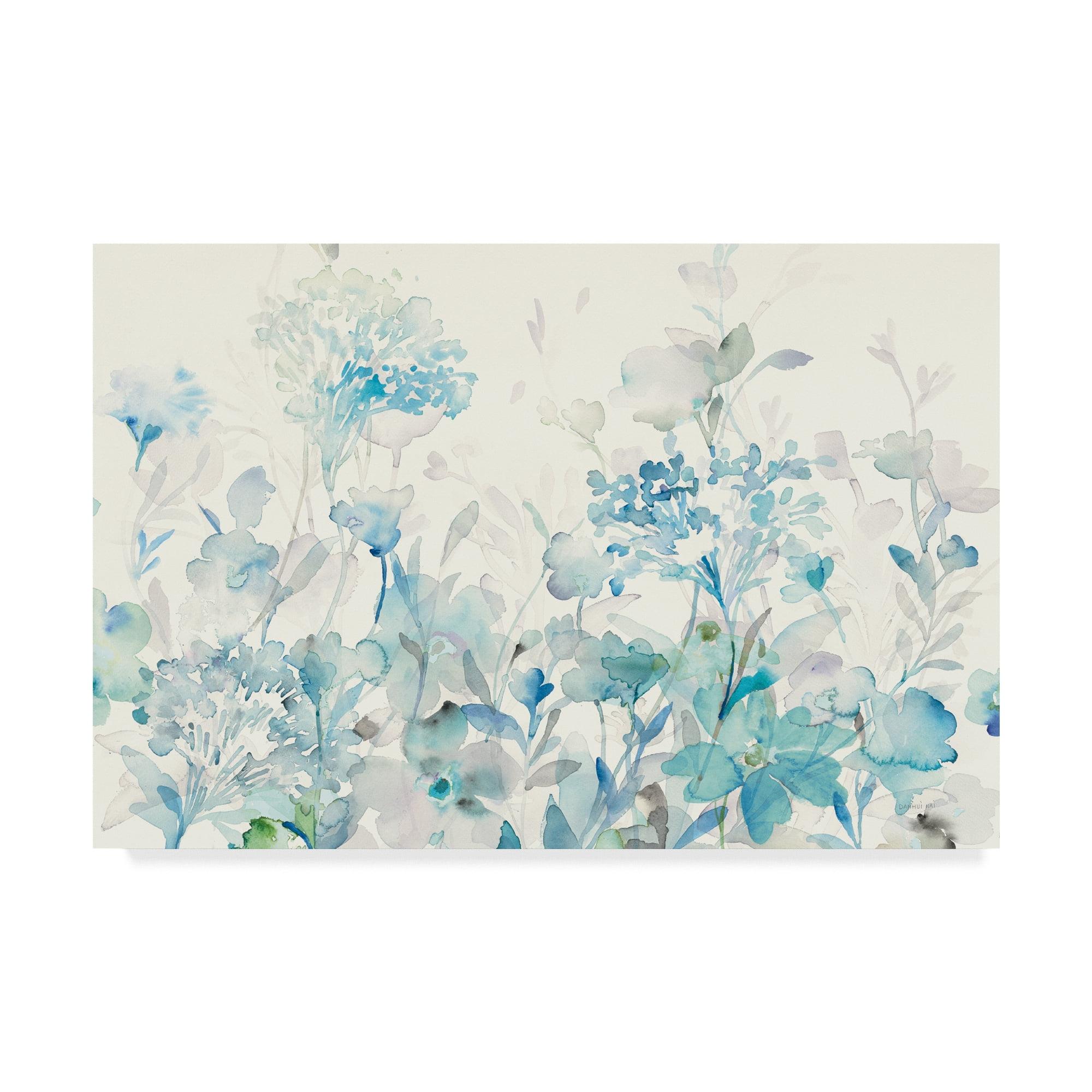 Translucent Garden Blue and Gray Watercolor Floral Canvas Art