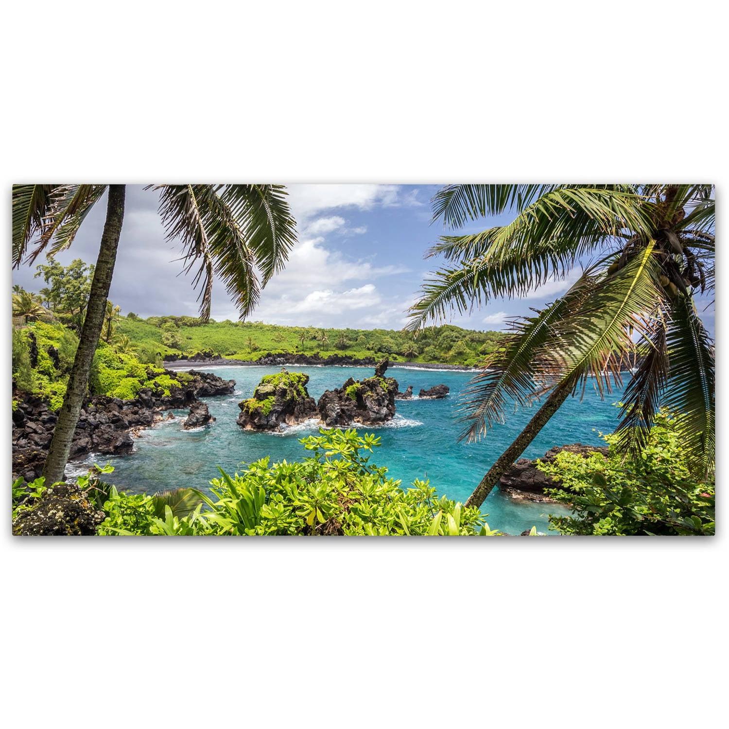 Tropical Paradise Maui Landscape Canvas Art in Gold Frame