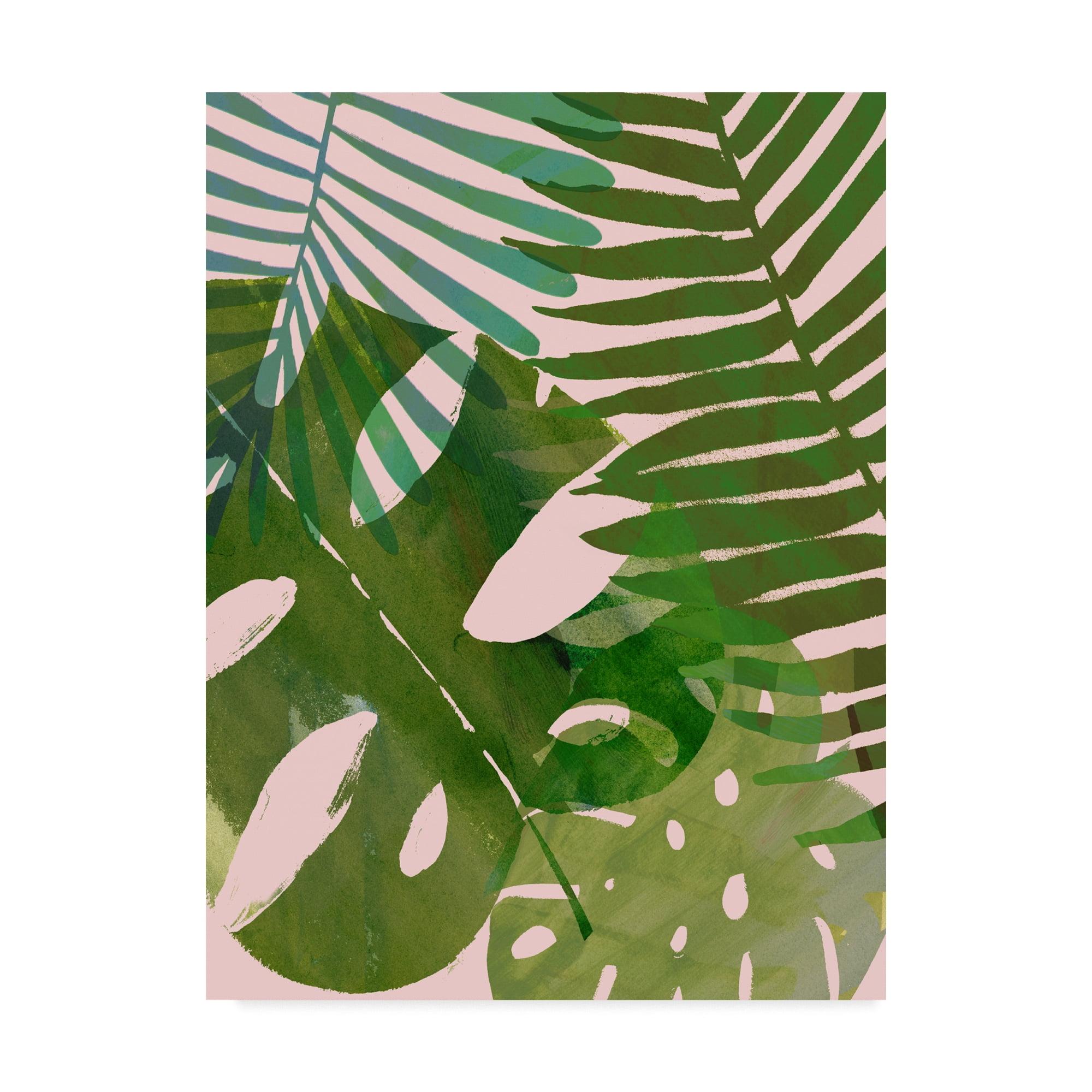 Green Palm Leaves on Light Pink Canvas Art, 14 x 19