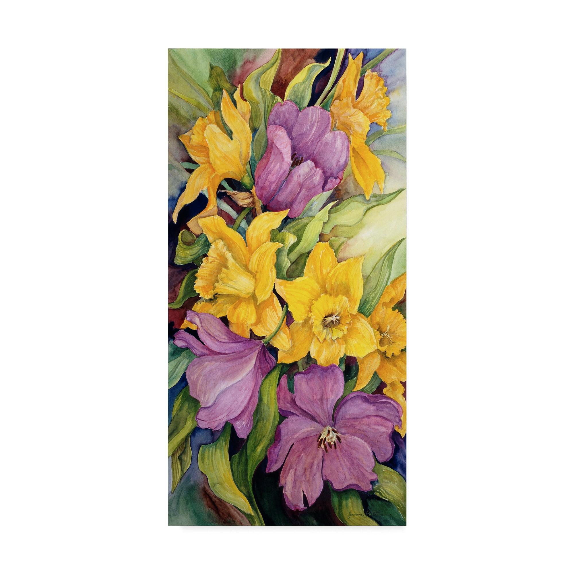 Purple and Yellow Floral Canvas Art with Wood Frame