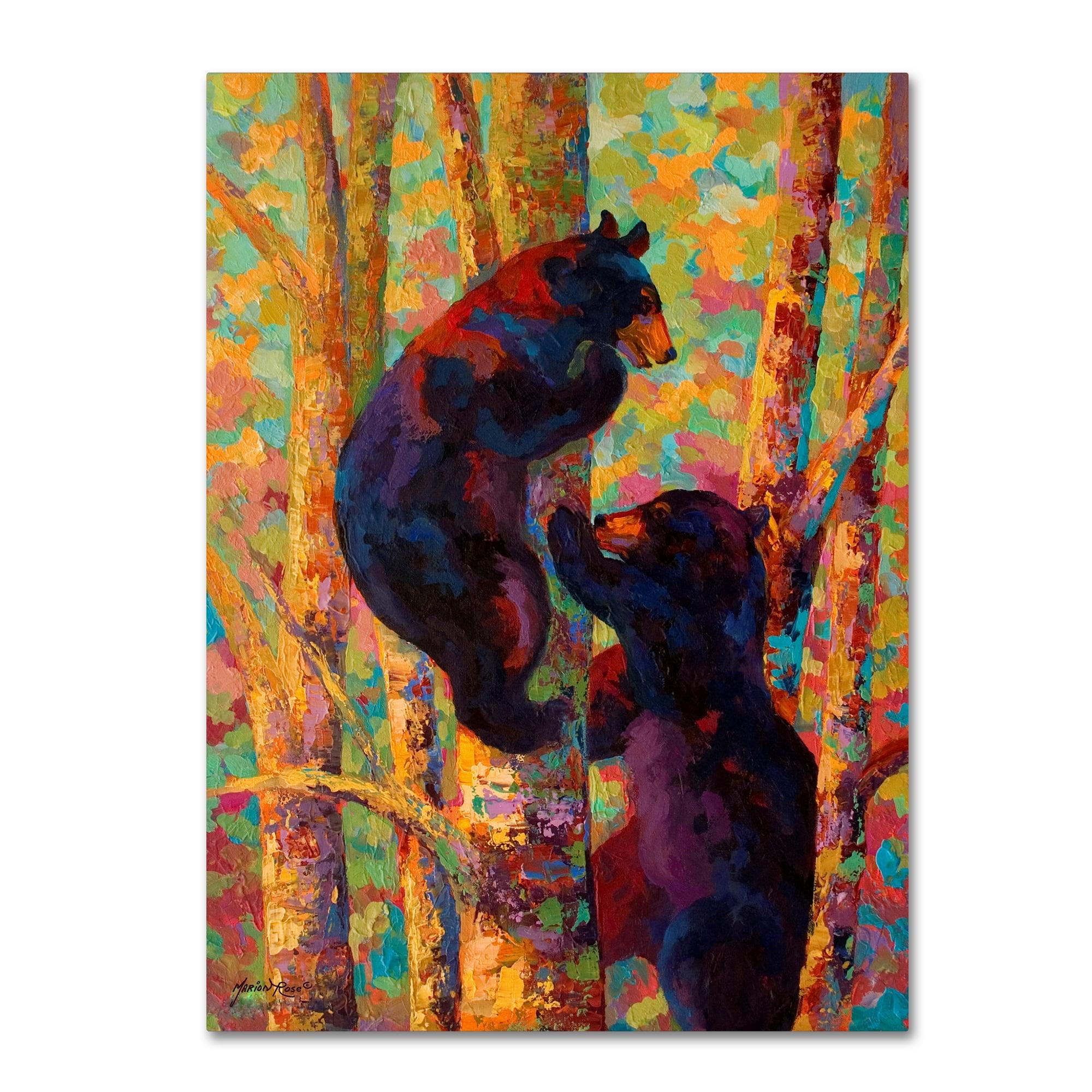 Vibrant Bears Climbing Tree 18x24 Canvas Art