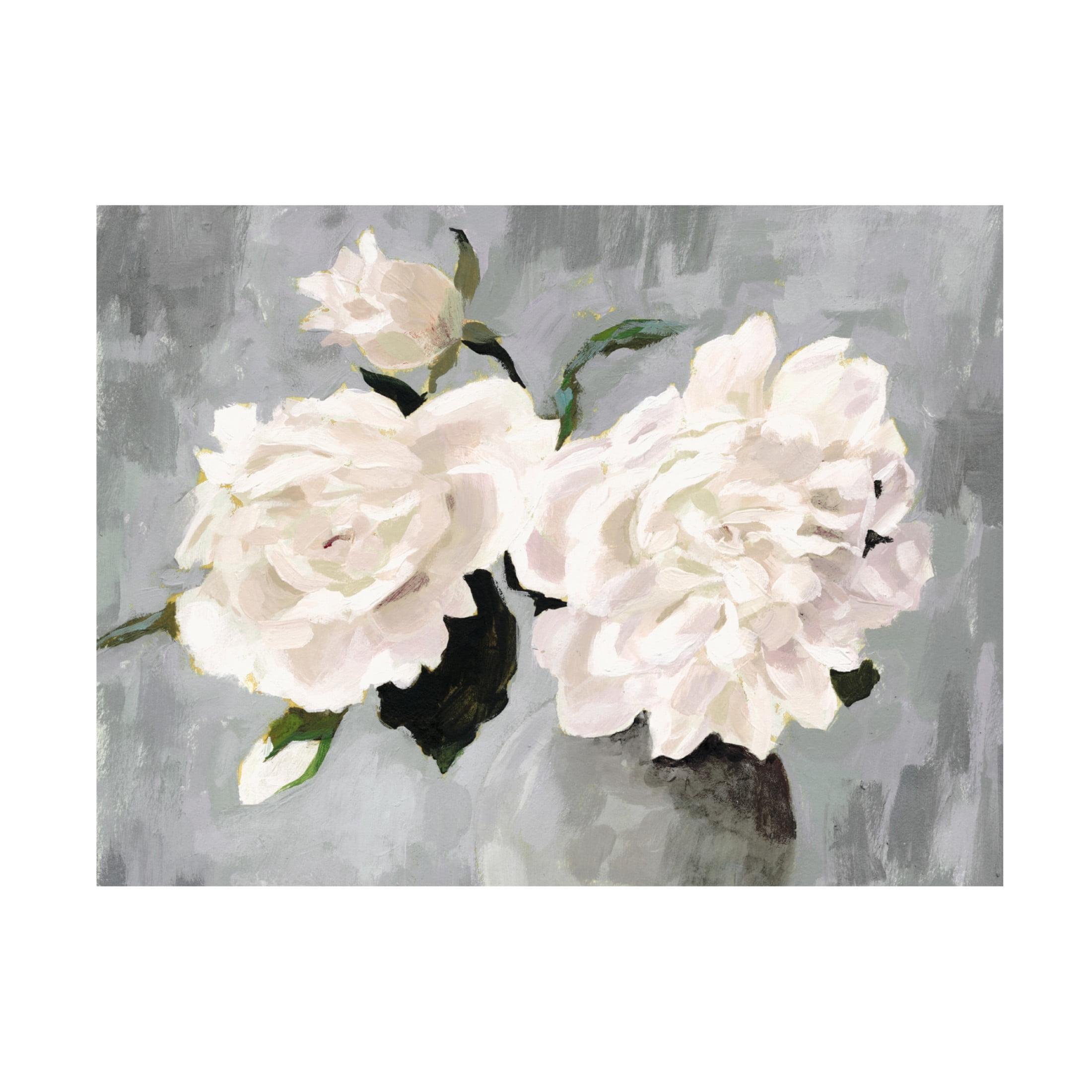 White Blooms in Gray Vase Canvas Art with Wood Frame