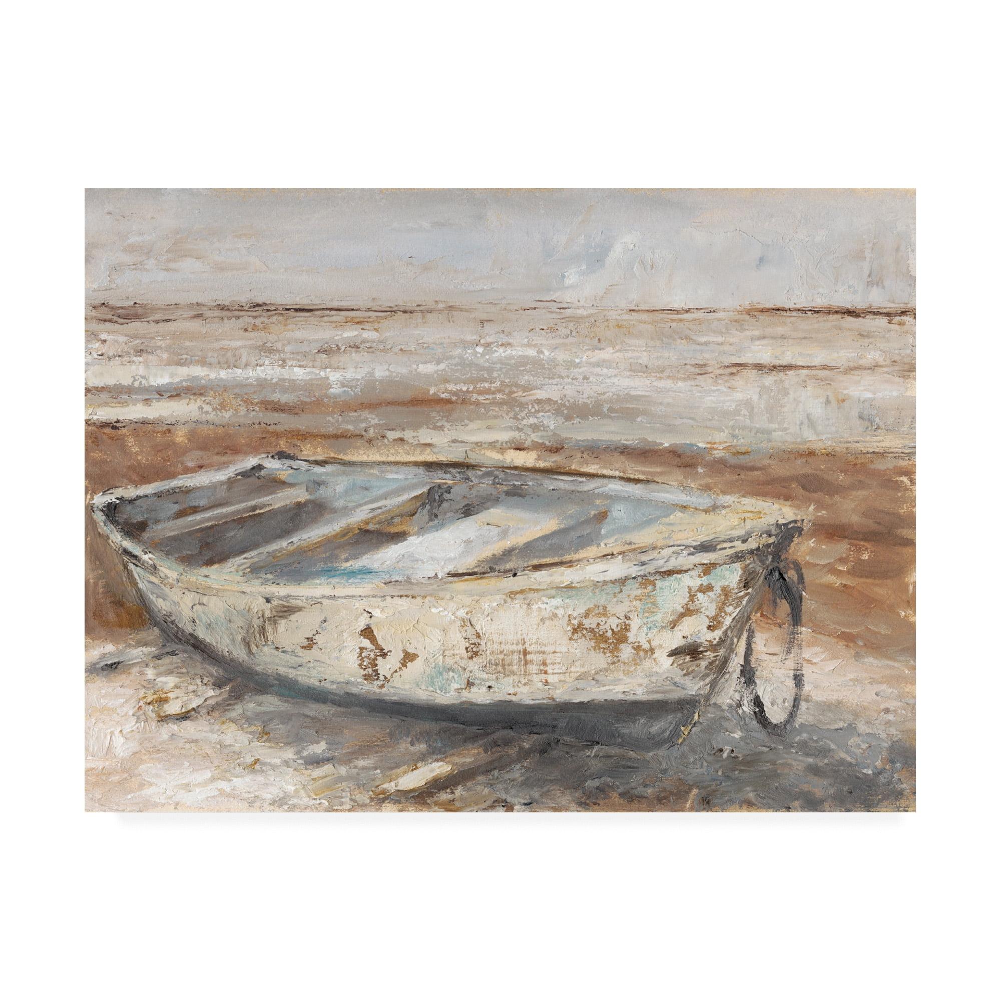 Weathered Rowboat Coastal Canvas Art in White and Tan