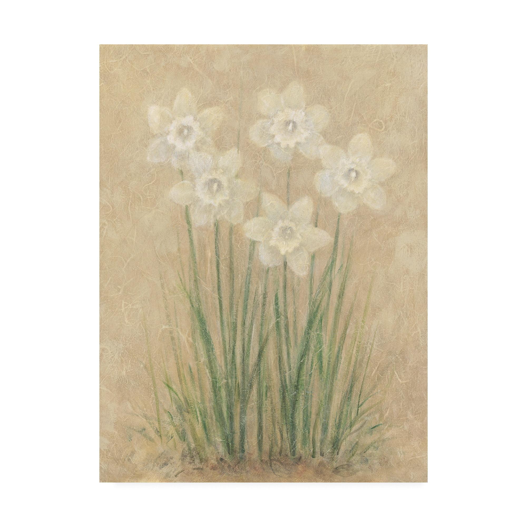 White Daffodils Floral Canvas Print with Wooden Frame