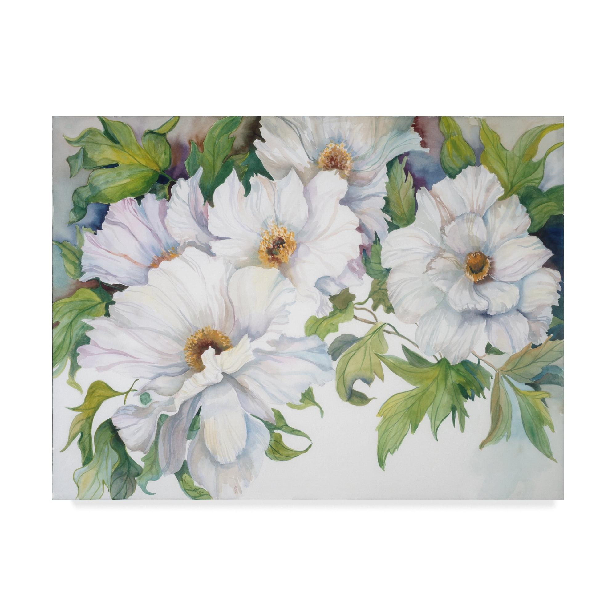 White Peonies Floral Canvas Art by Joanne Porter