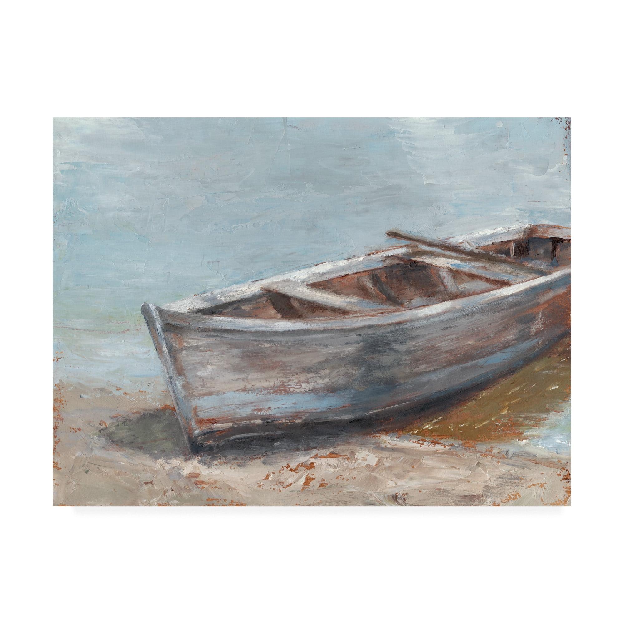 Whitewashed Boat Coastal Canvas Art Print