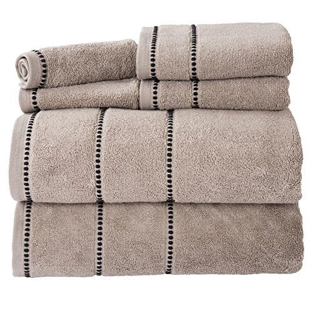 Trademark Global 67-0024-T Luxury Cotton Towel Set- Quick Dry Zero Twist & Soft Set, Taupe & Black - 6 Piece