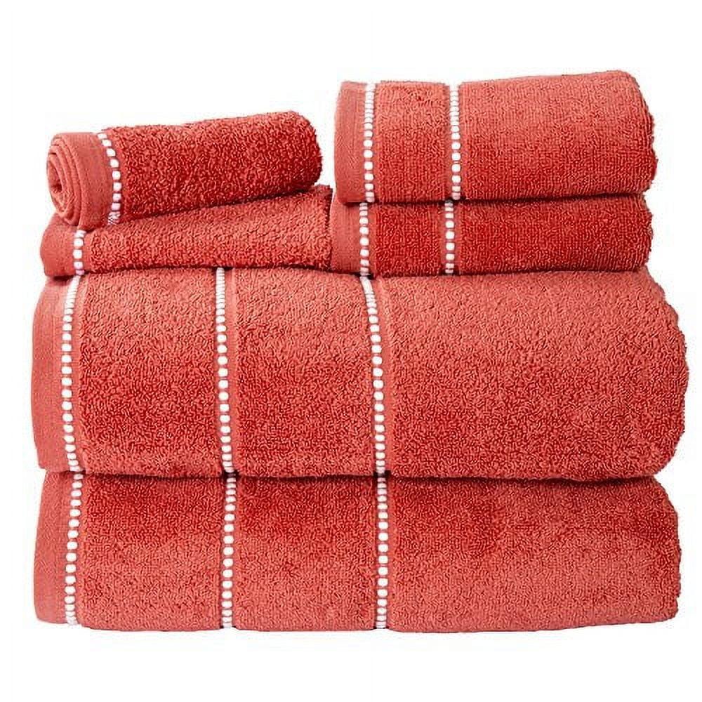 Trademark Global  Luxury Cotton Towel Set- Quick Dry Zero Twist & Soft Set, Brick & White - 6 Piece