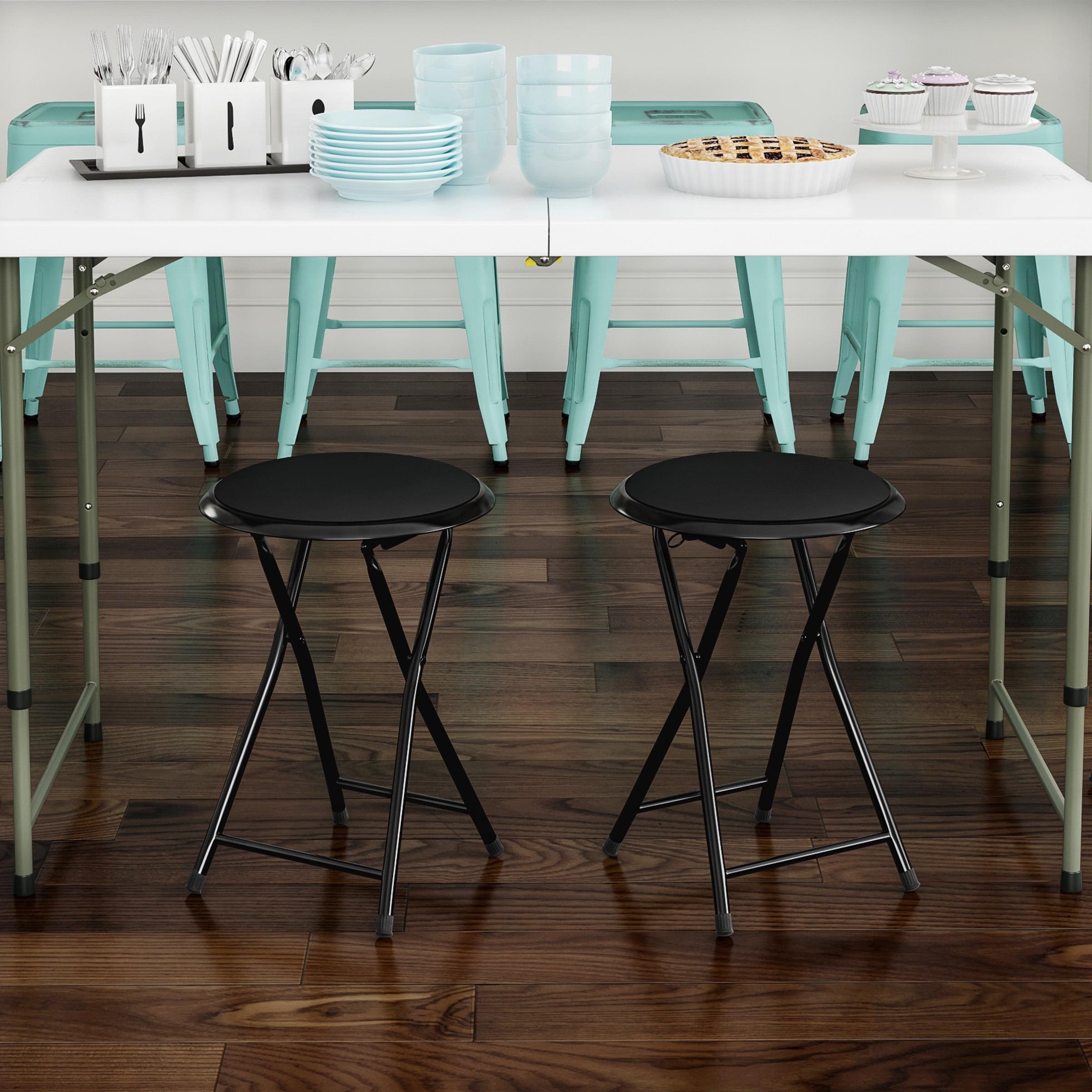 Trademark Home Set of 2 Heavy-Duty 18-Inch Folding Stools with Padded Seats, Black