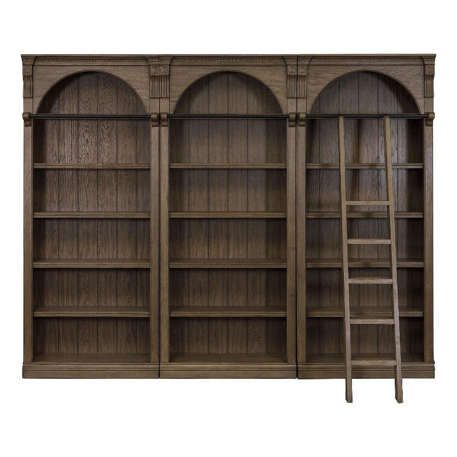 Brown Wood 8' Tall Bookcase Wall with Ladder