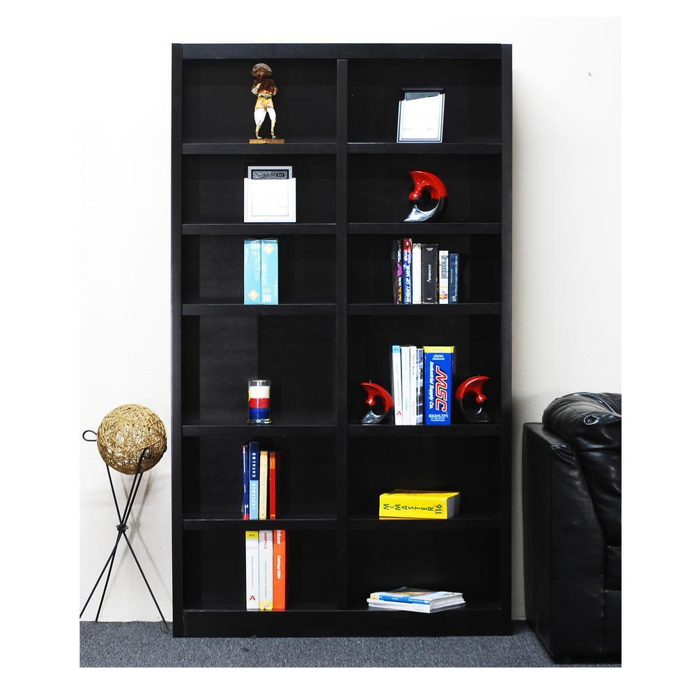 Traditional 84" Tall 12-Shelf Double Wide Wood Bookcase in Espresso