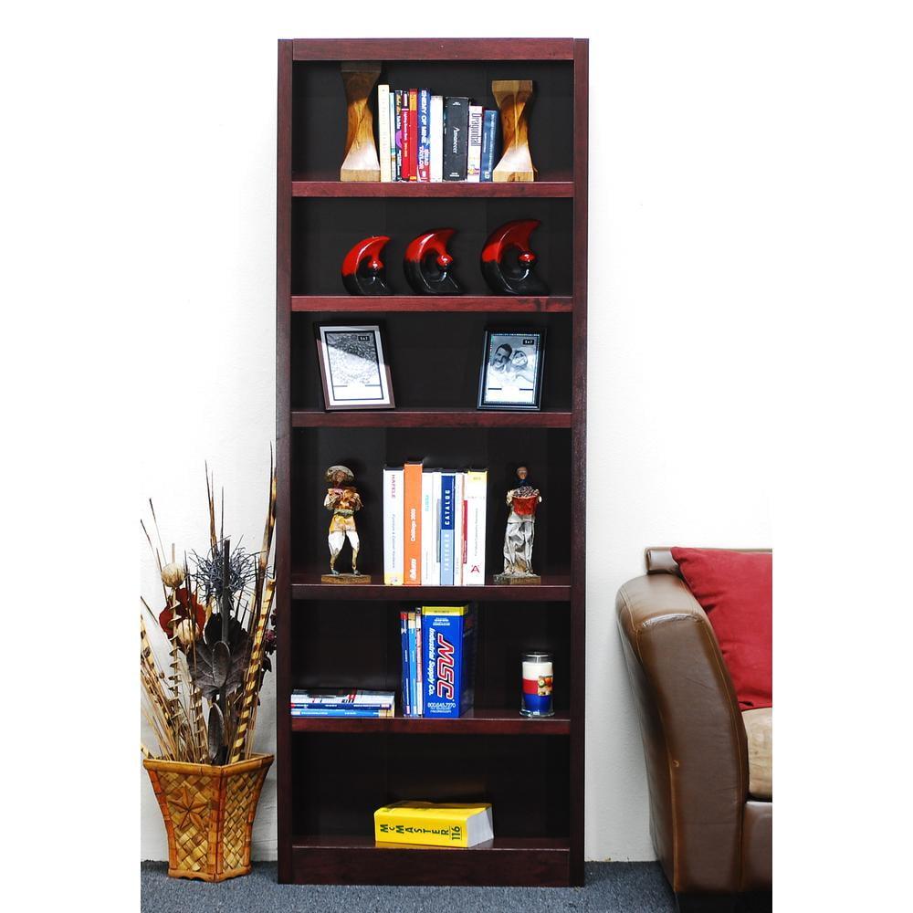 Traditional 84" Tall 6-Shelf Wood Bookcase in Cherry