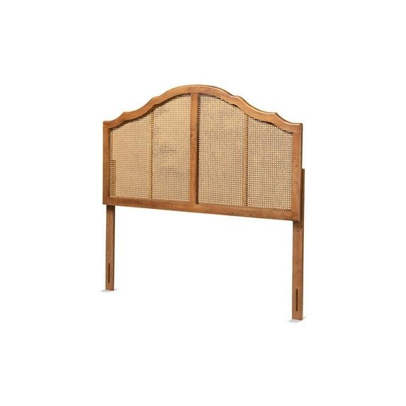 King Iris Vintage Wood and Synthetic Rattan Arched Headboard Walnut - Baxton Studio