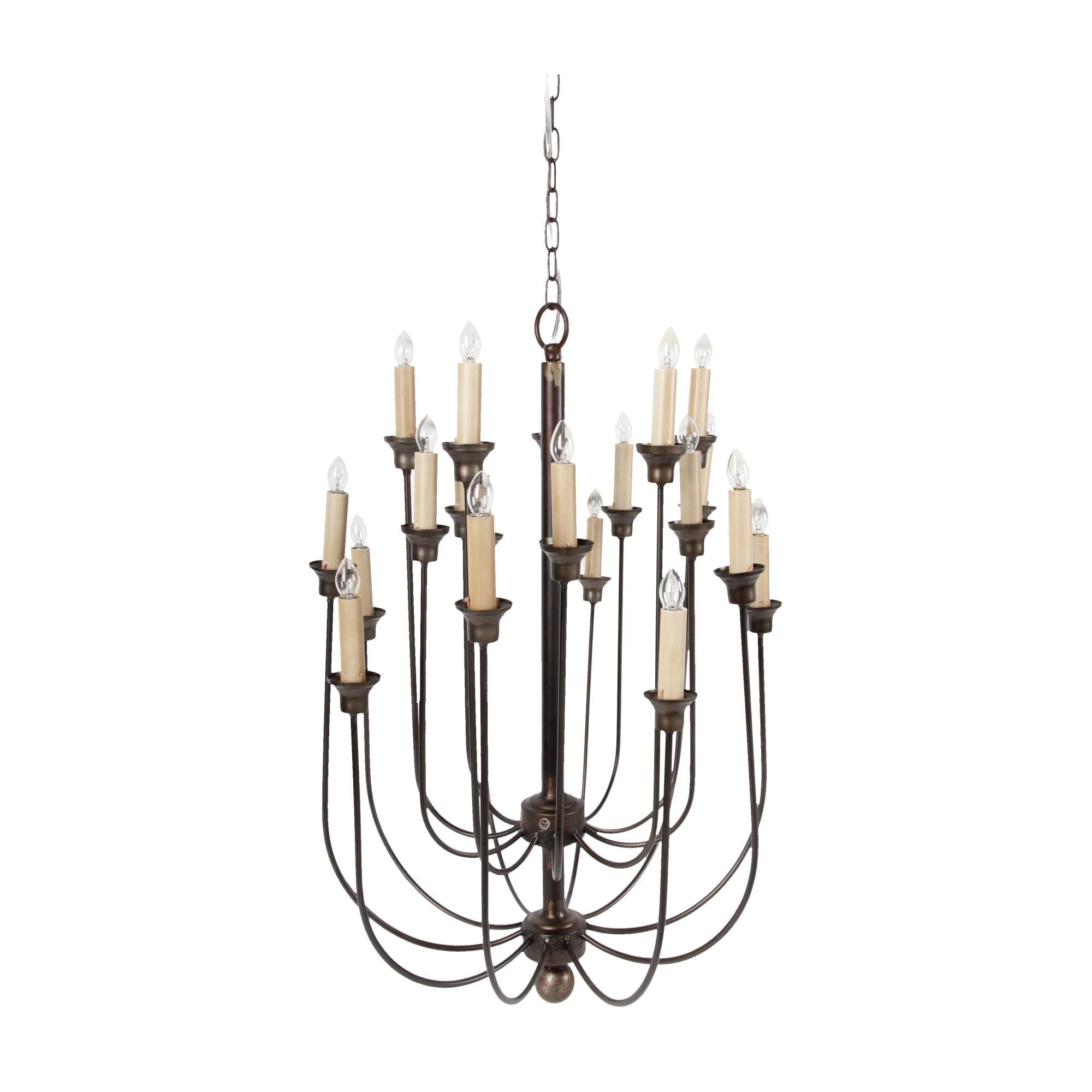 Traditional Decorative Metal Chandelier with Multiple Candles, Bronze and Cream