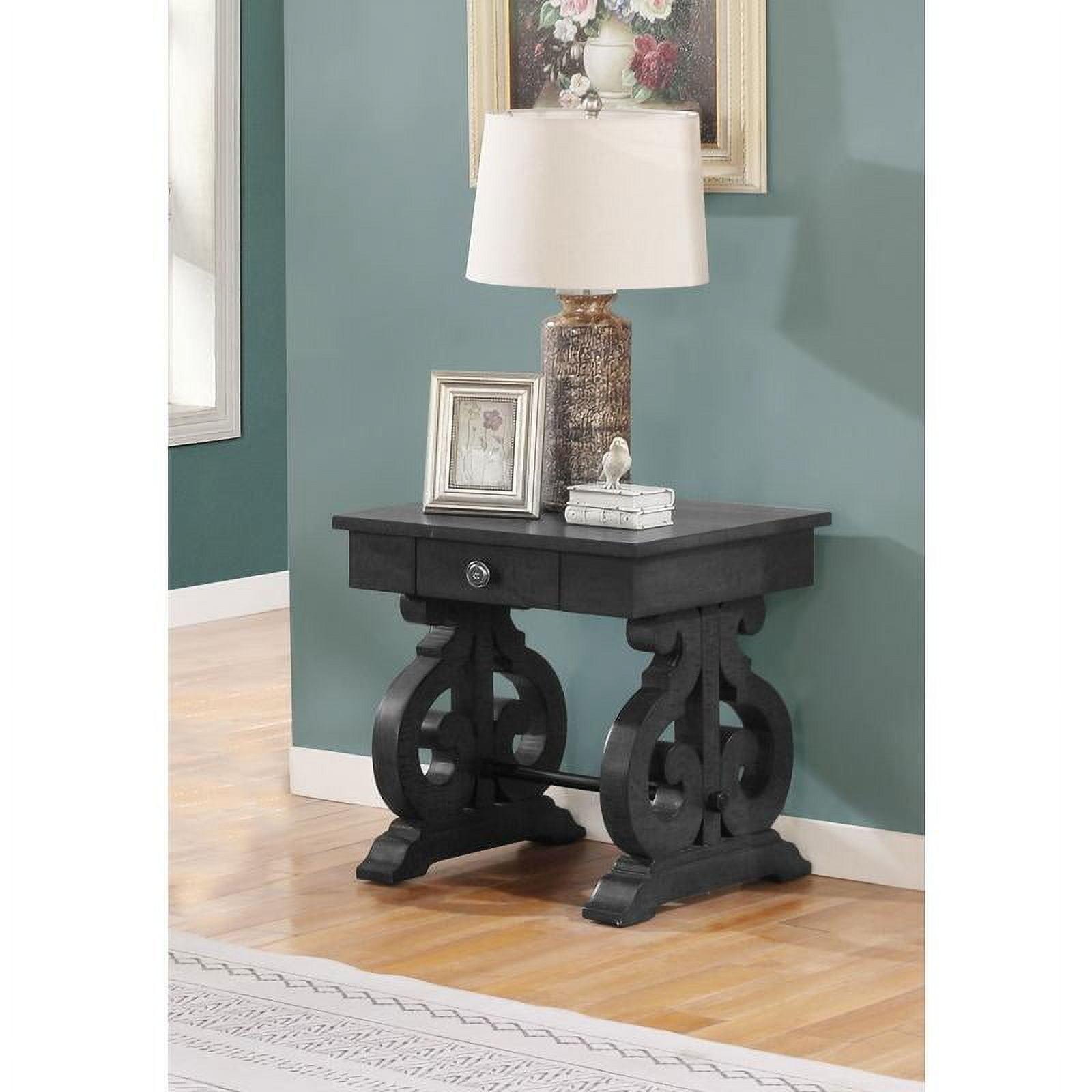 Traditional End Table in Rustic Dark Gray Wood and 2 Storage Drawers