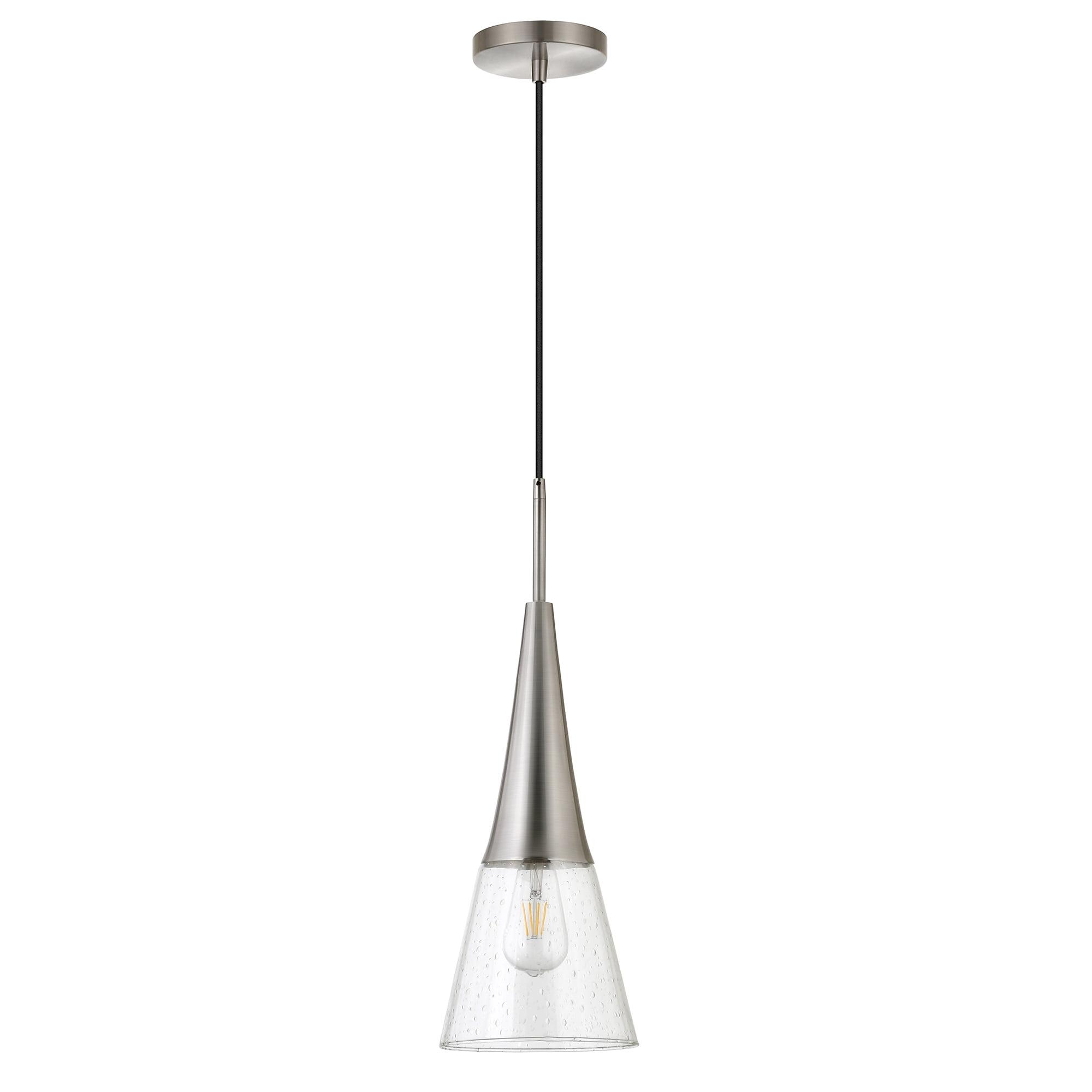 Myra Brushed Nickel Pendant with Seeded Glass Shade