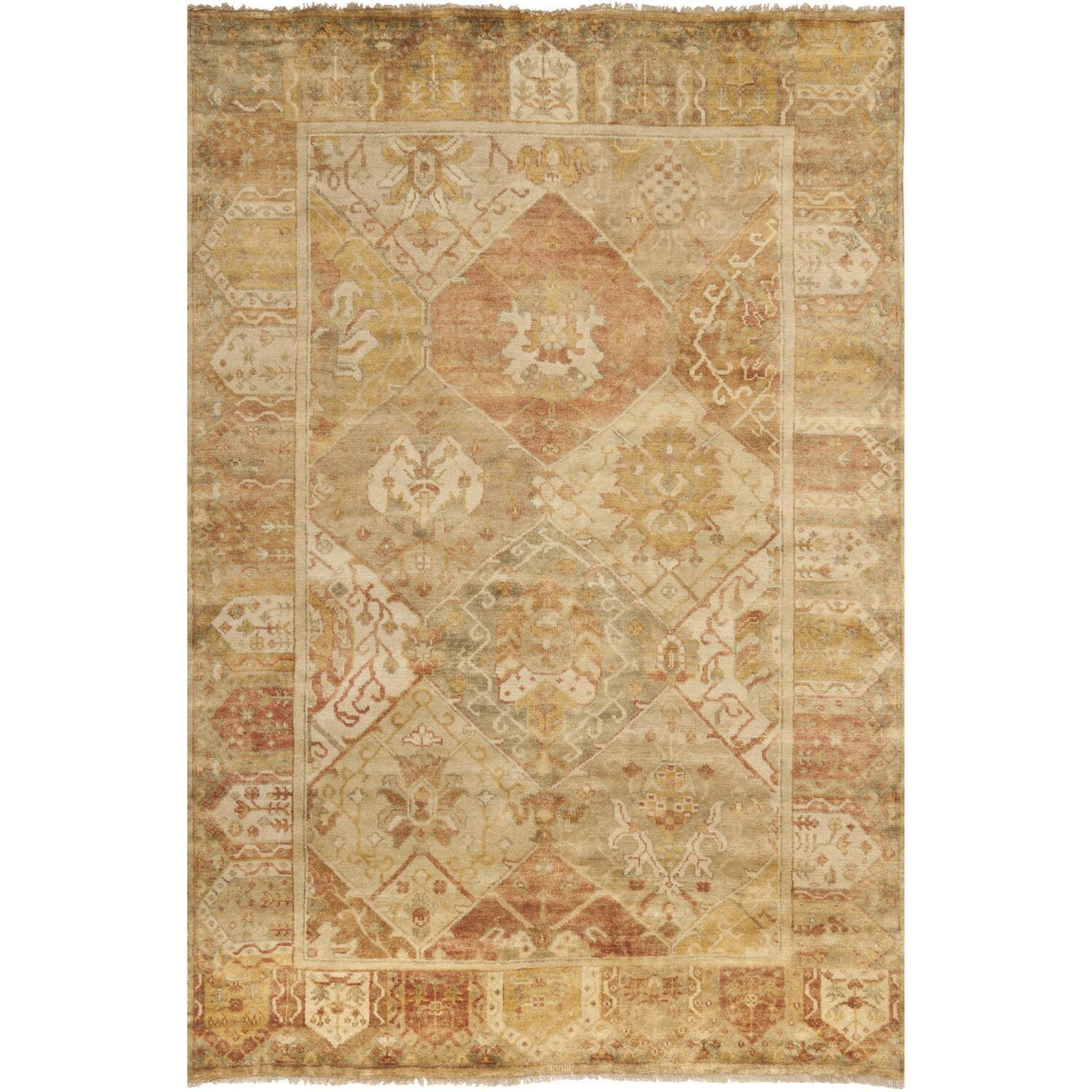 Traditional Oushak Gold and Brown Wool 6' x 9' Area Rug