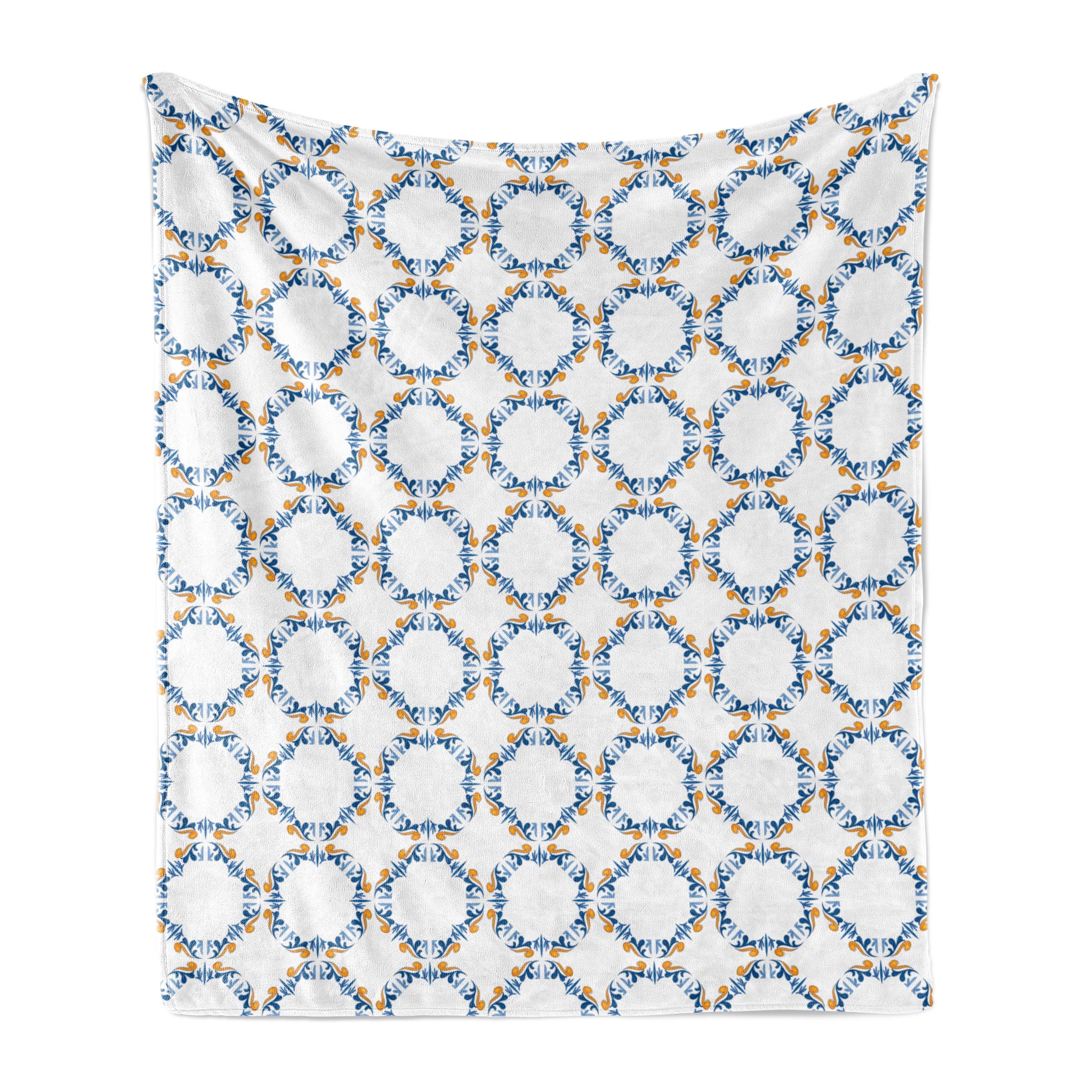 Ambesonne Damask Fleece Throw Blanket Vintage Retro Marigold Blue