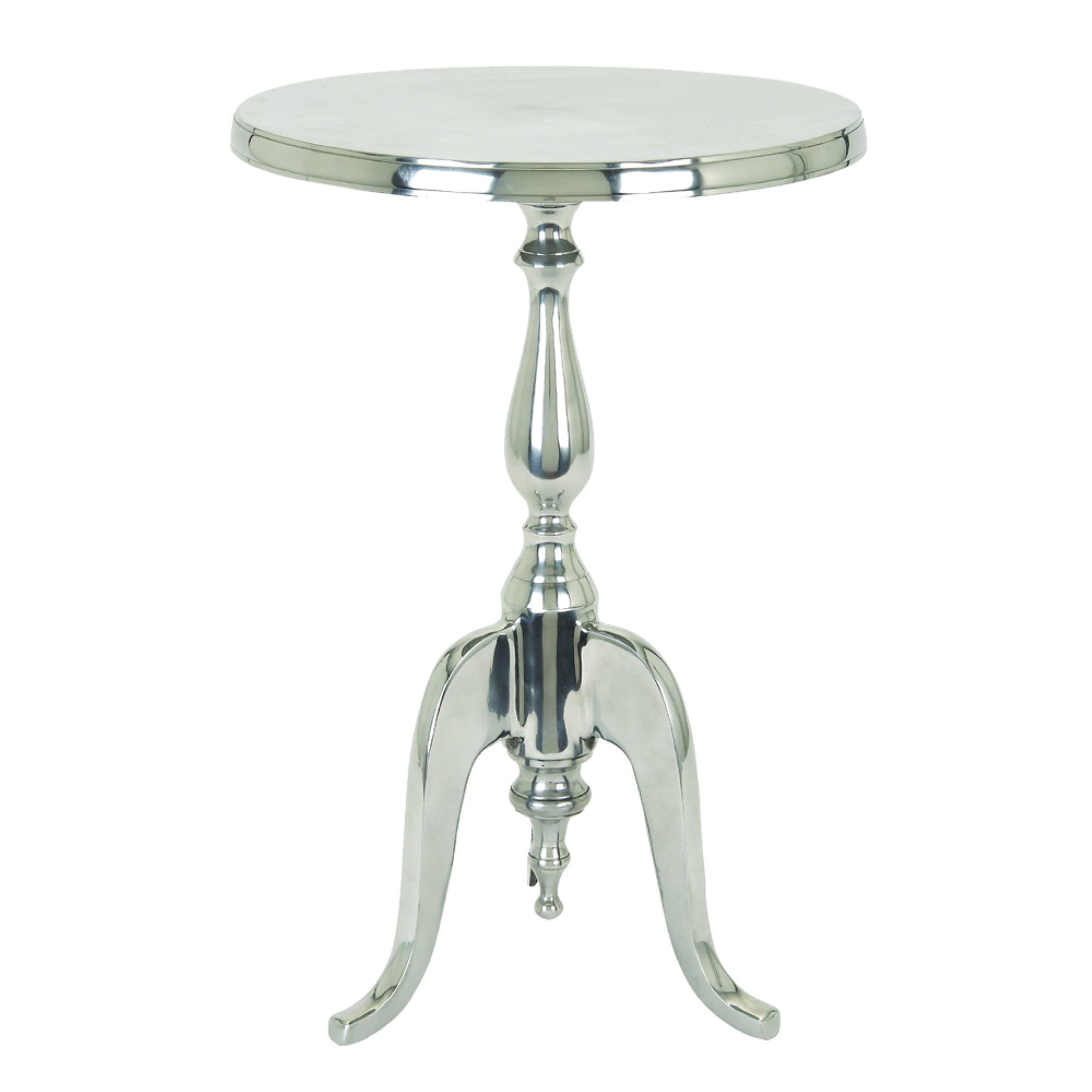 Aluminum Accent Table with Pedestal Base Silver - Benzara