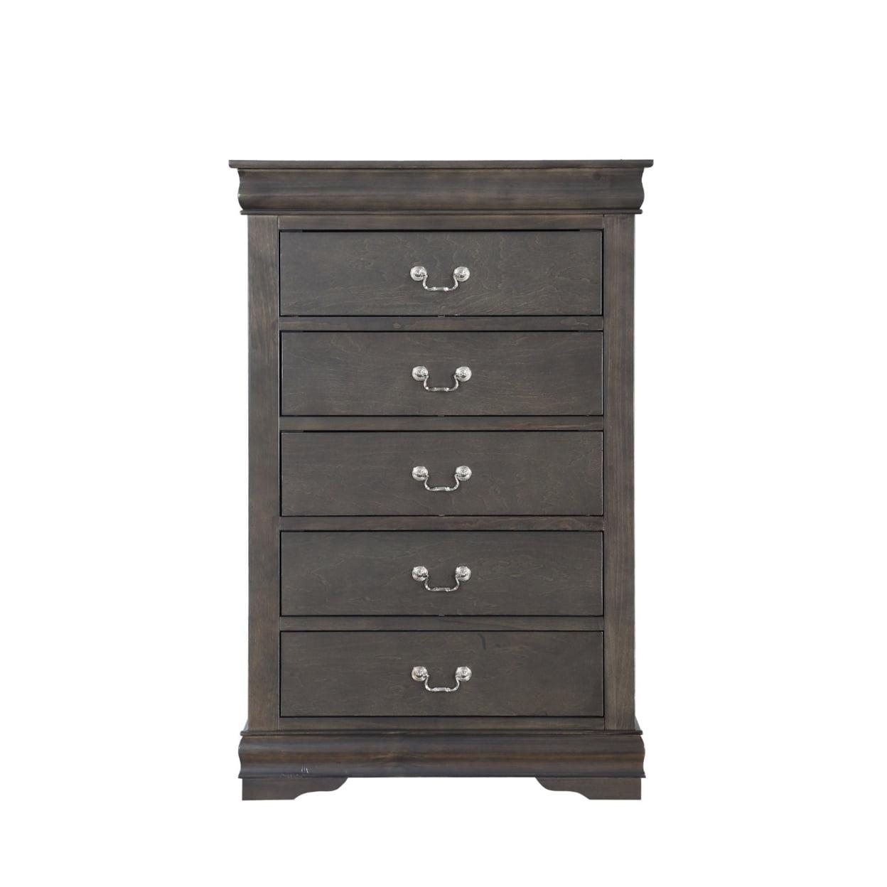 Elegant Gray Wooden Chest with Five Dovetail Drawers and Nickel Handles
