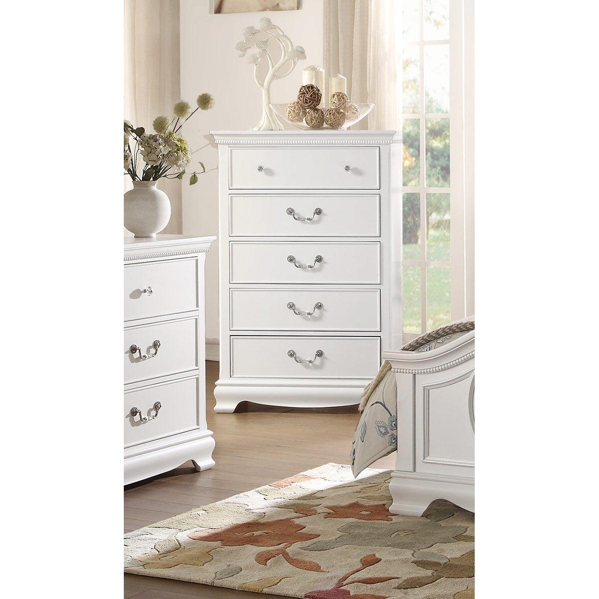 White Traditional 5-Drawer Wooden Chest with Dovetail Drawer