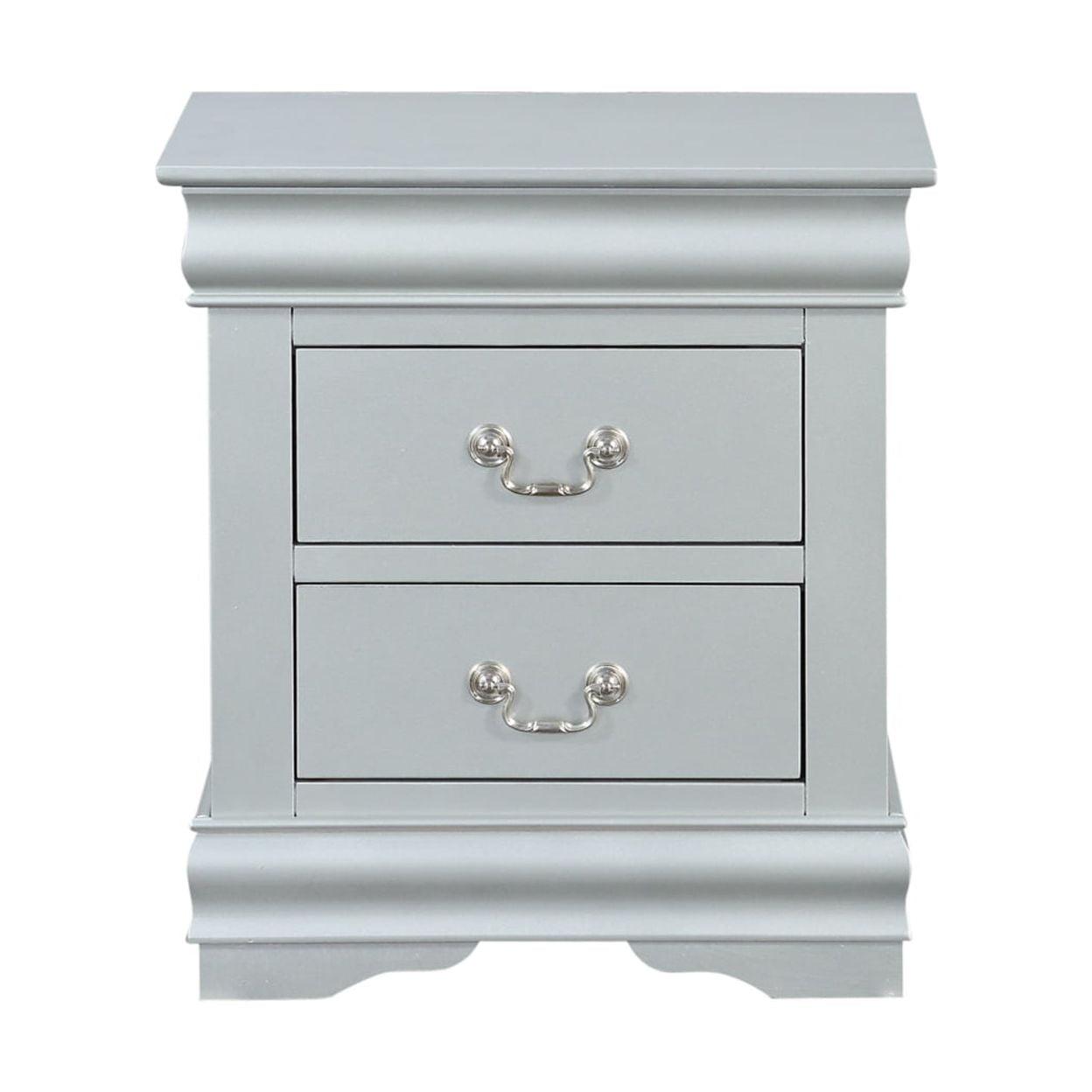 Elegant Silver Wooden Nightstand with Bracket Base and 2 Drawers