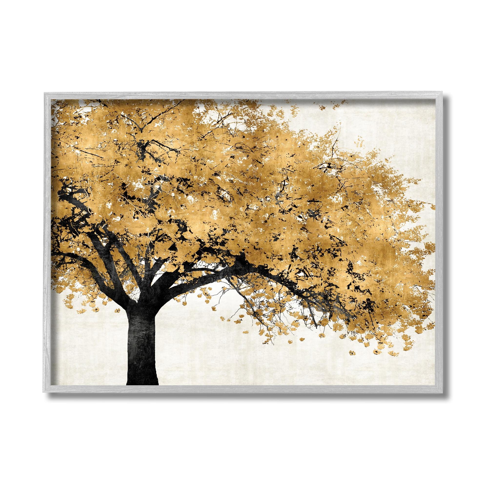 Traditional Tree with Autumn Leaves Over Neutral 14 in x 11 in Framed Painting Art Print, by Stupell Home Décor