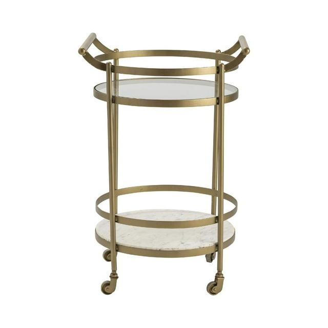 Traditional Vine Grove Metal Marble and Glass Bar Cart in Gold