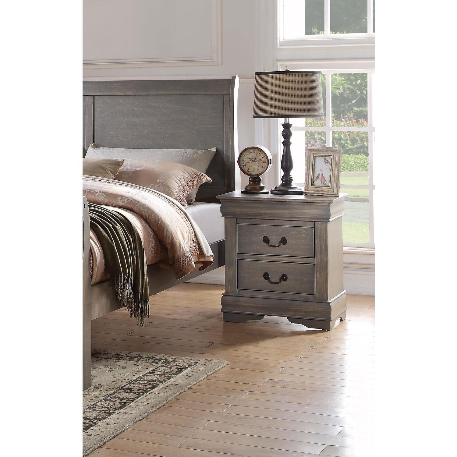 Antique Gray Classic 2-Drawer Nightstand with Brushed Nickel Handles