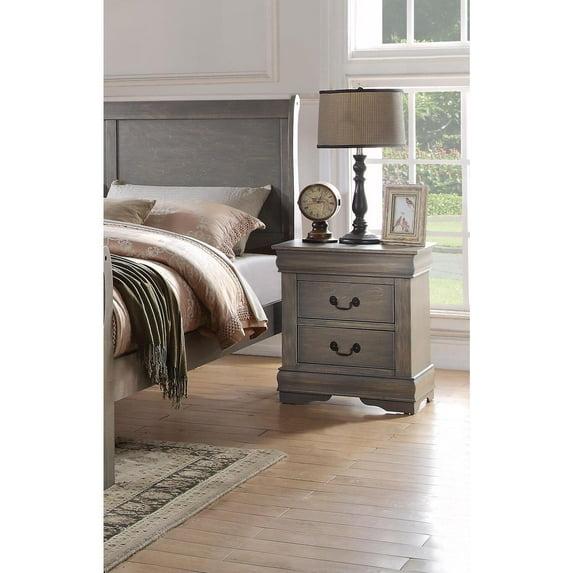 Traditional Wood Nightstand, 2 Drawers, Antique Gray- Saltoro Sherpi
