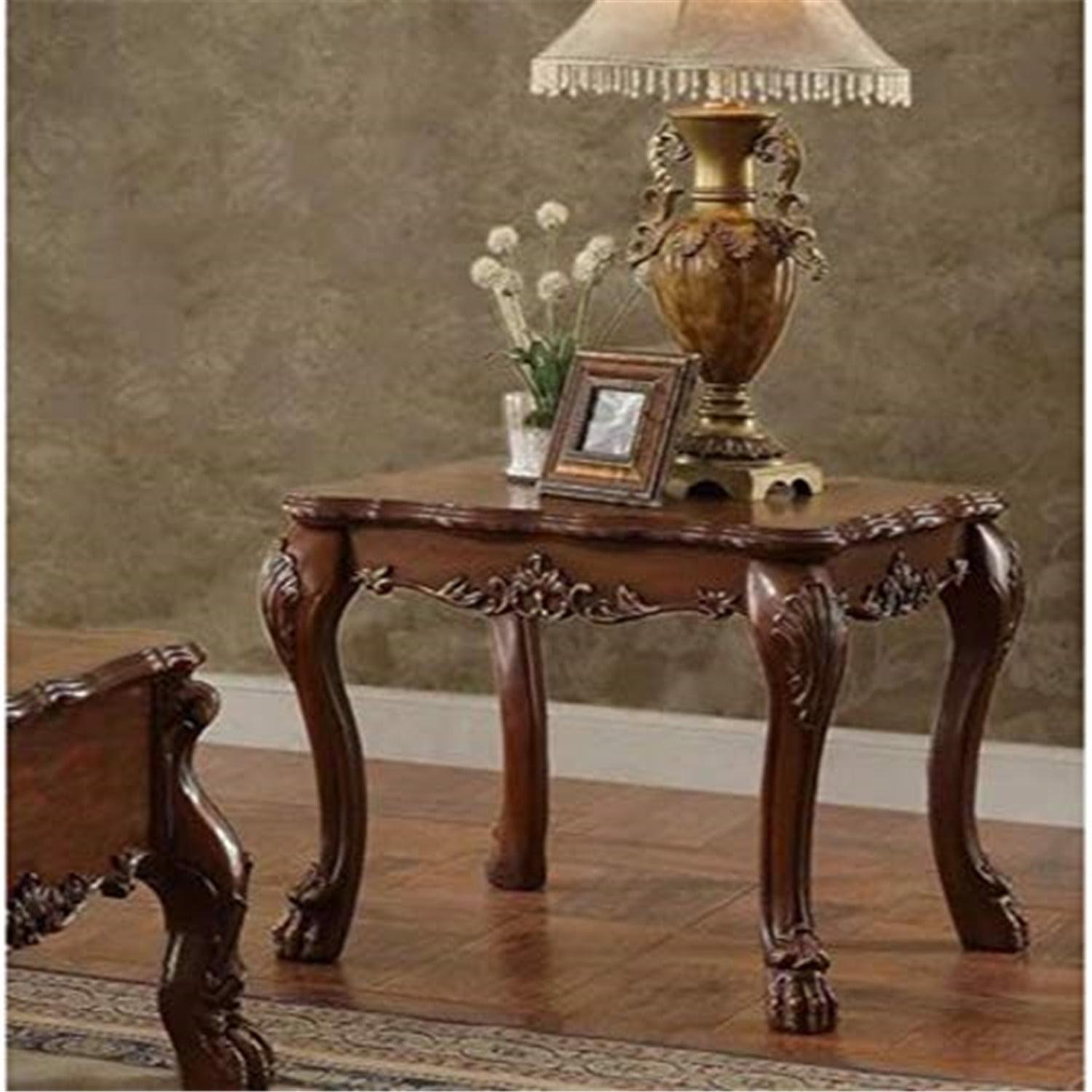 Cherry Oak Traditional Square Wooden End Table with Claw Feet