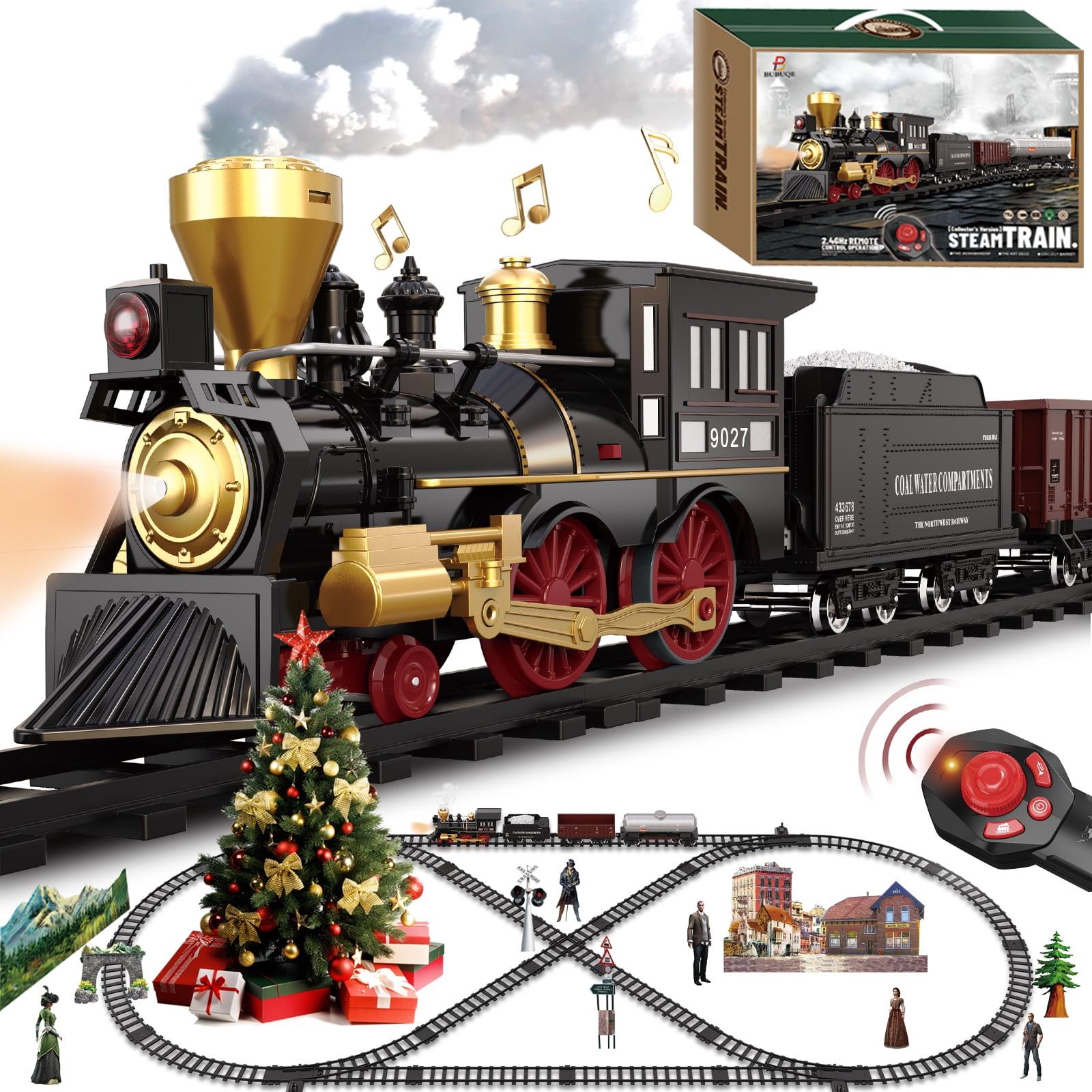 Train Set for Kids Remote Control Christmas Train Toys w/Steam Locomotive,Passenger Carriage & Luxury Tracks, Electric Trains w/Realistic Smoke,Sounds & Lights, Birthday Gift for Boys Girls 3 4 5 6 7