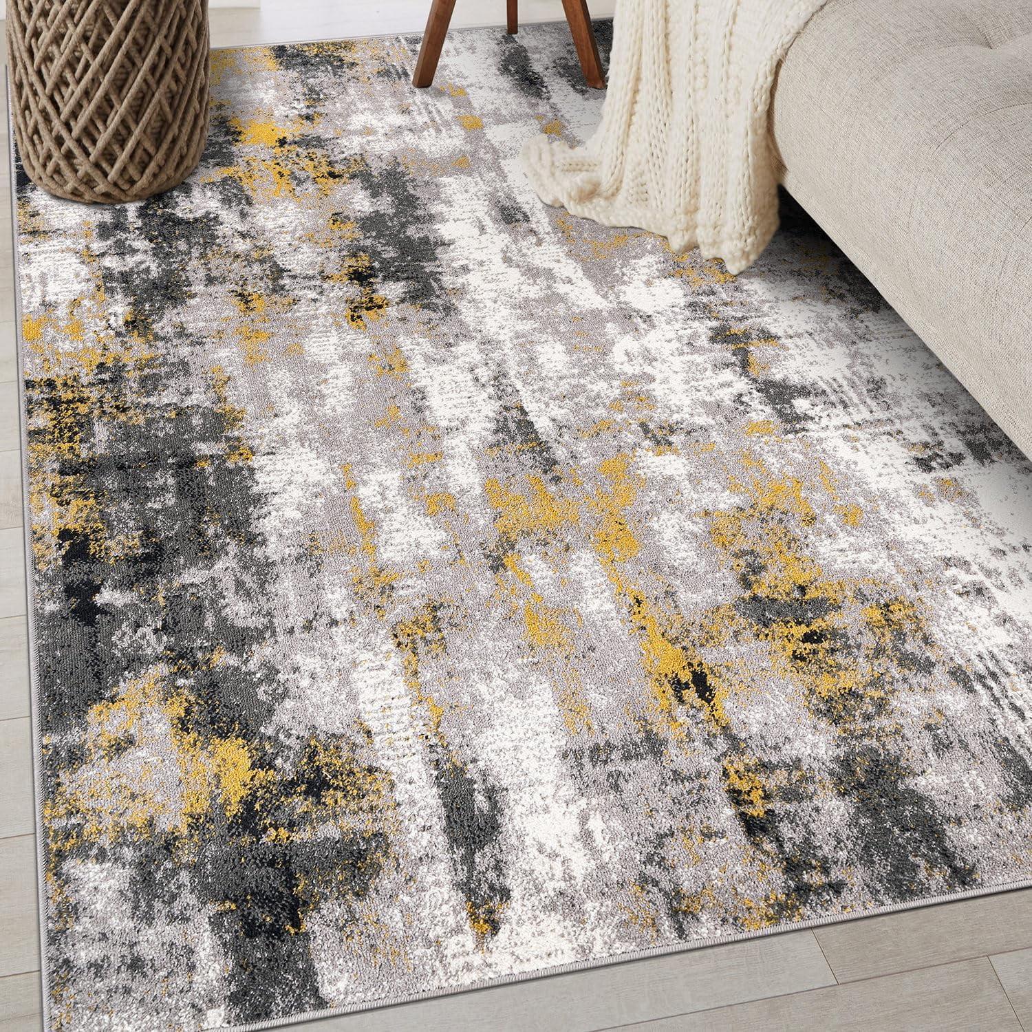 Tralee Yellow and Gray Abstract 5' x 7' Stain-Resistant Area Rug